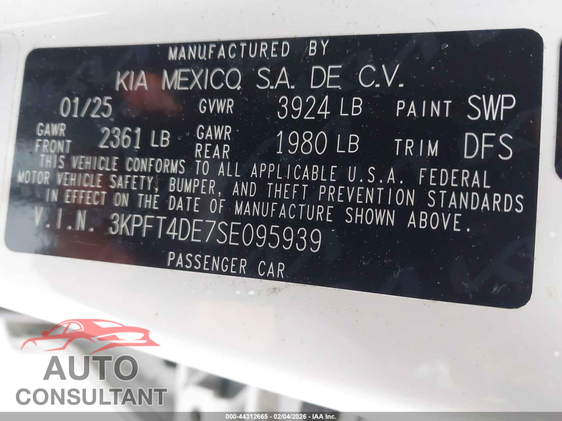 KIA K4 2025 - 3KPFT4DE7SE095939