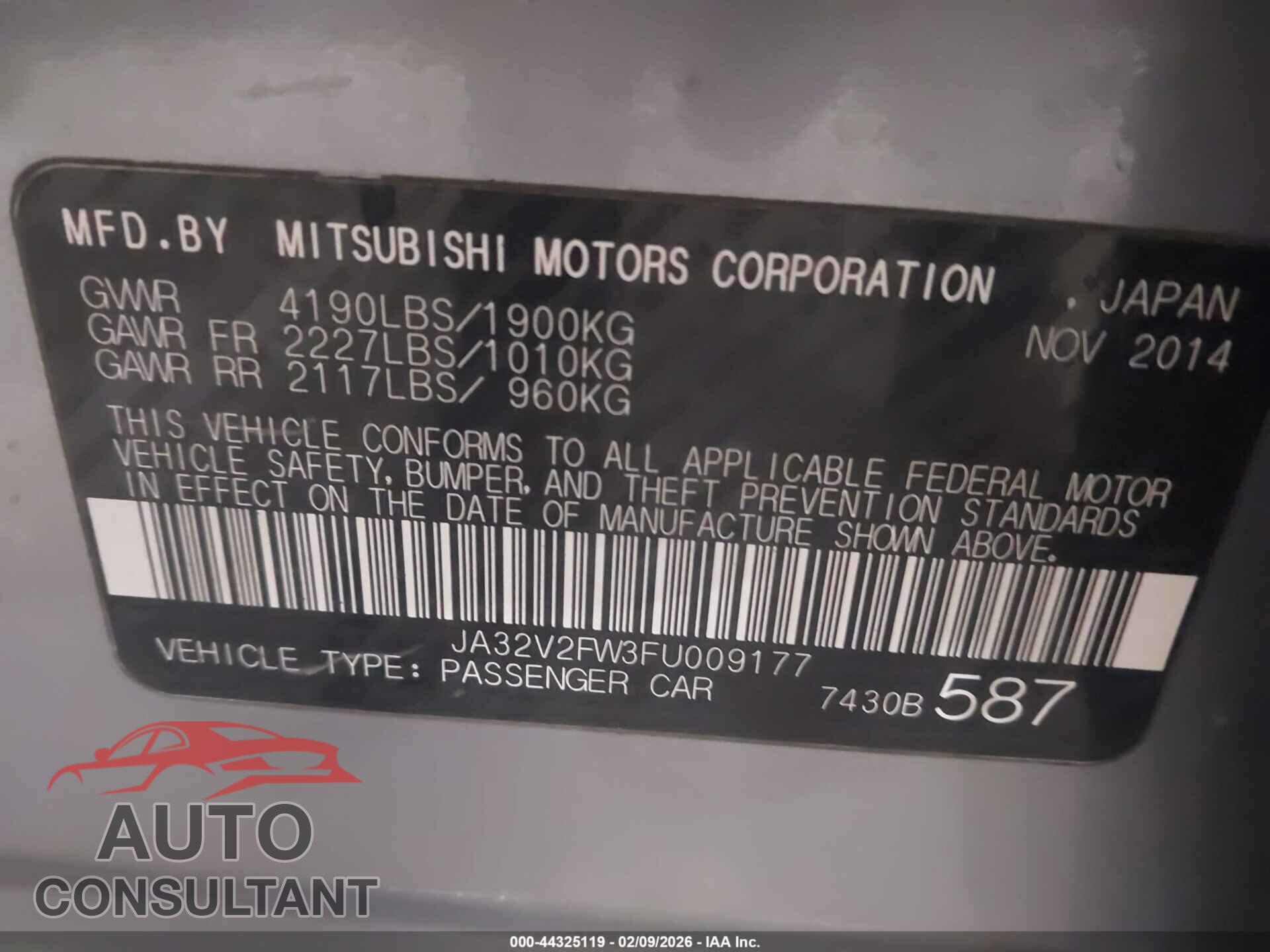 MITSUBISHI LANCER 2015 - JA32V2FW3FU009177