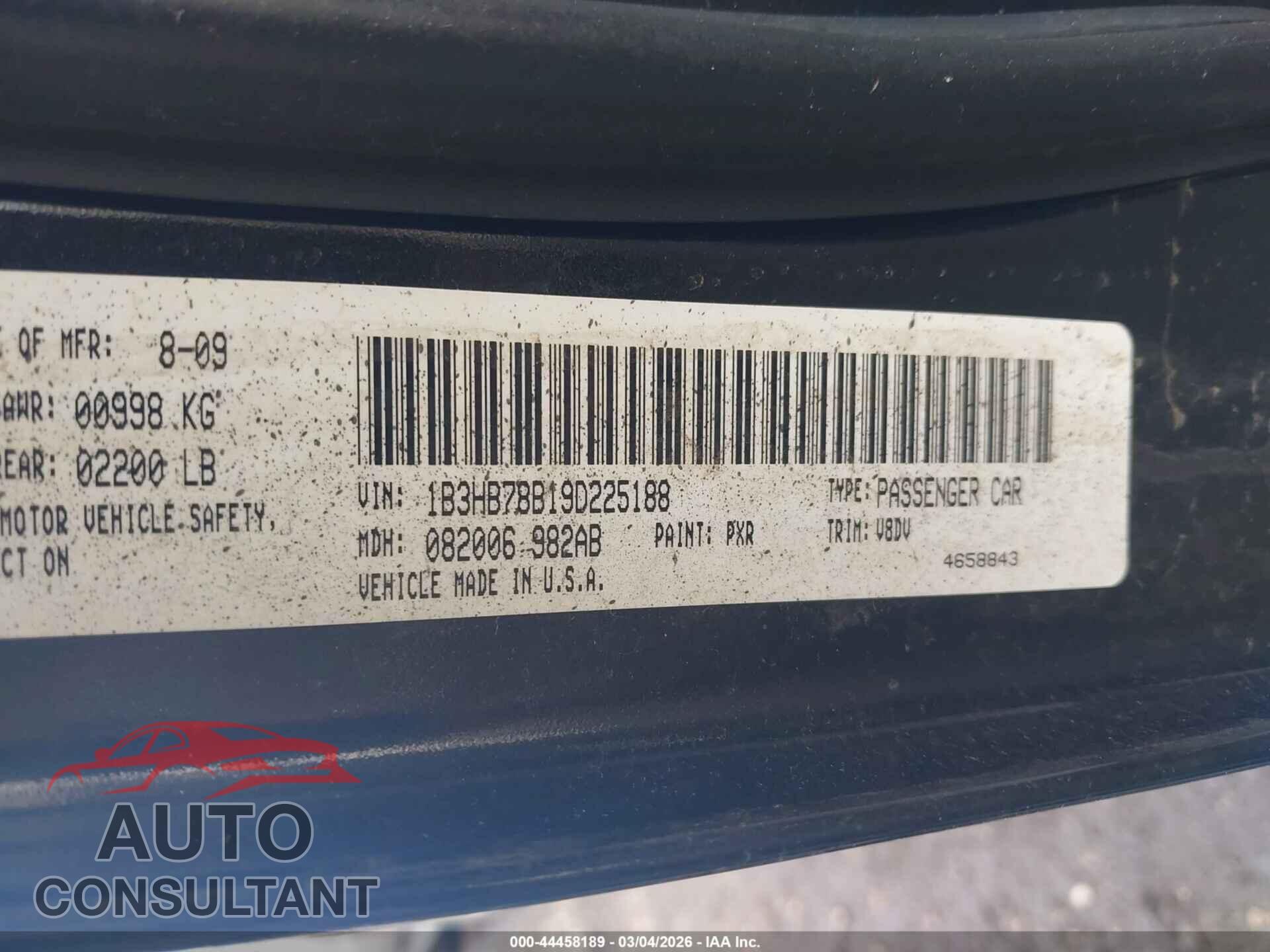 DODGE CALIBER 2009 - 1B3HB78B19D225188