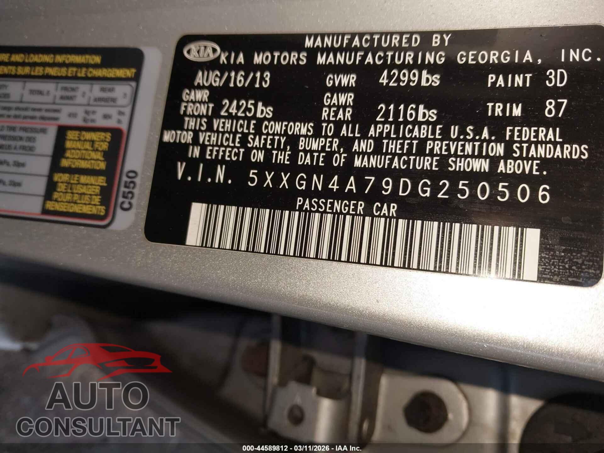 KIA OPTIMA 2013 - 5XXGN4A79DG250506