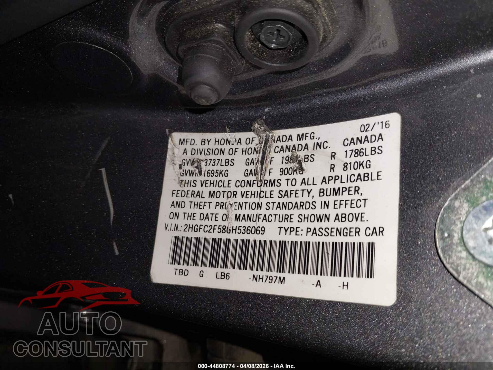 HONDA CIVIC 2016 - 2HGFC2F58GH536069