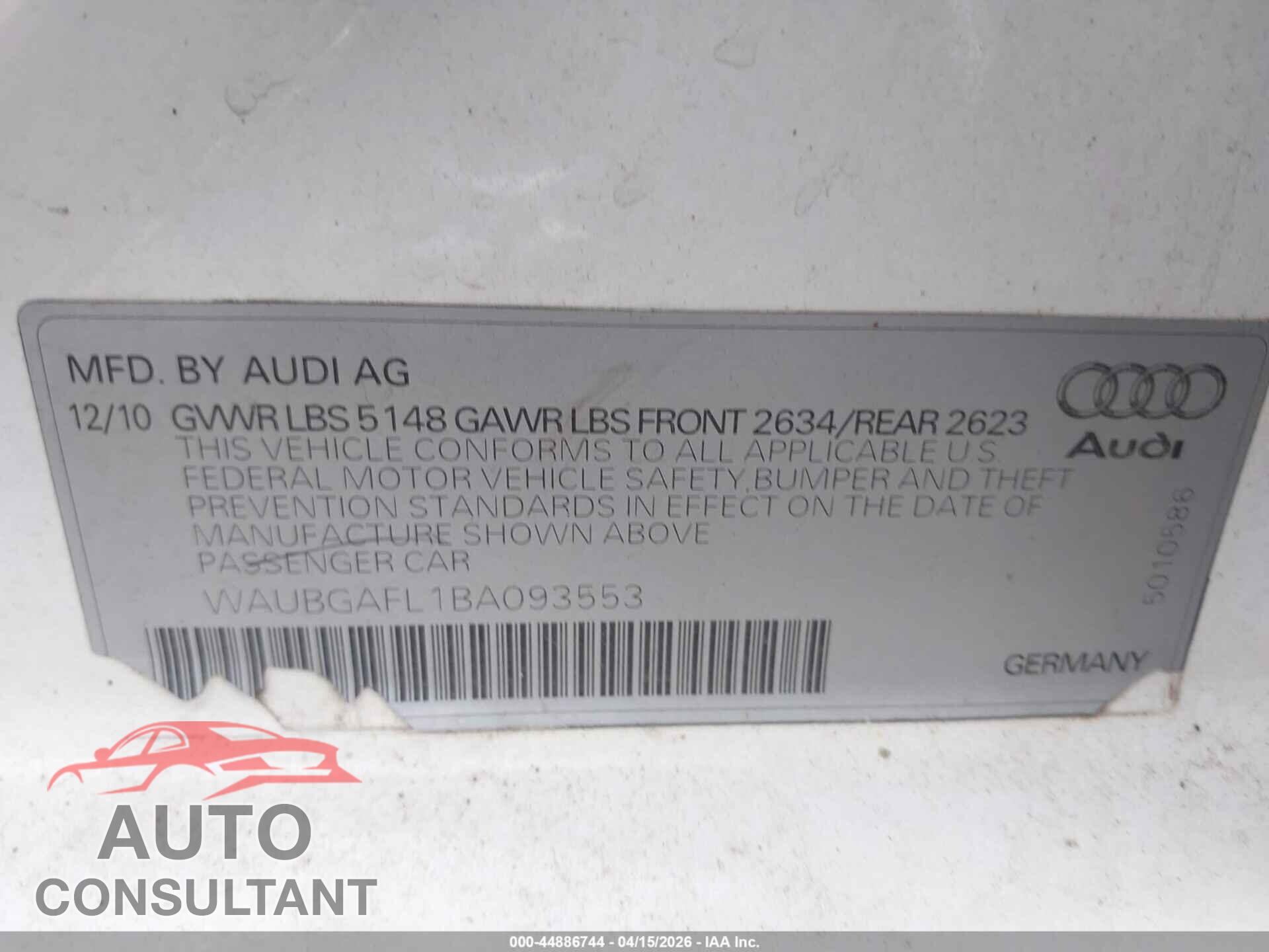 AUDI S4 2011 - WAUBGAFL1BA093553