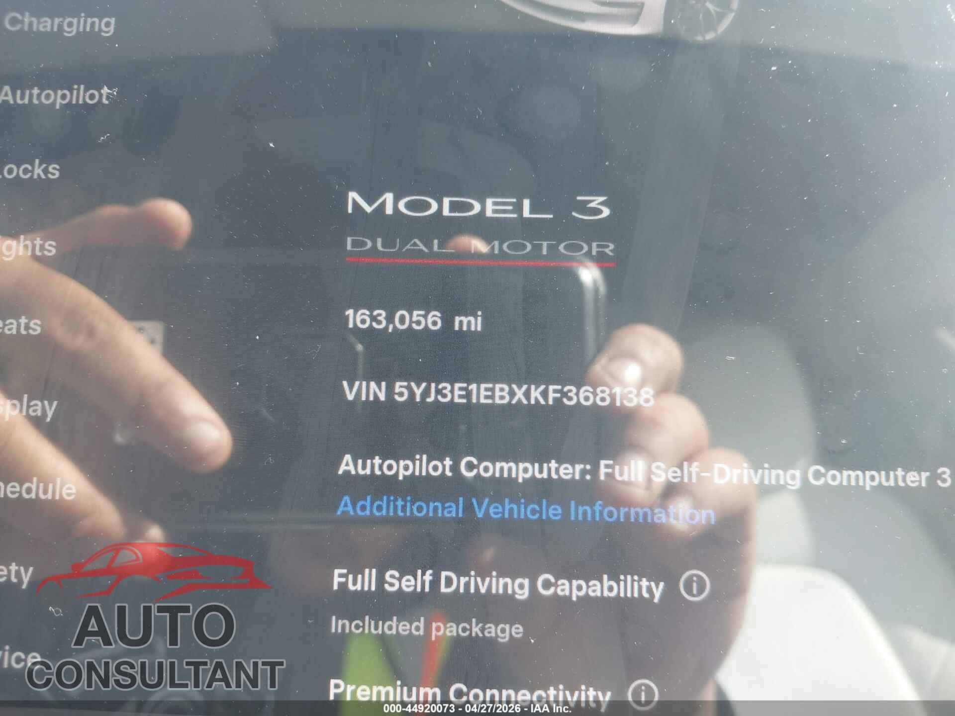 TESLA MODEL 3 2019 - 5YJ3E1EBXKF368138