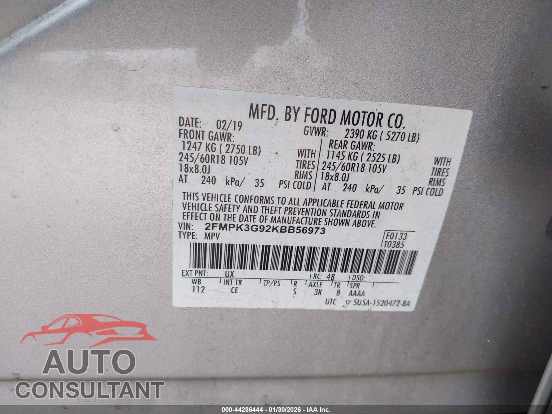 FORD EDGE 2019 - 2FMPK3G92KBB56973