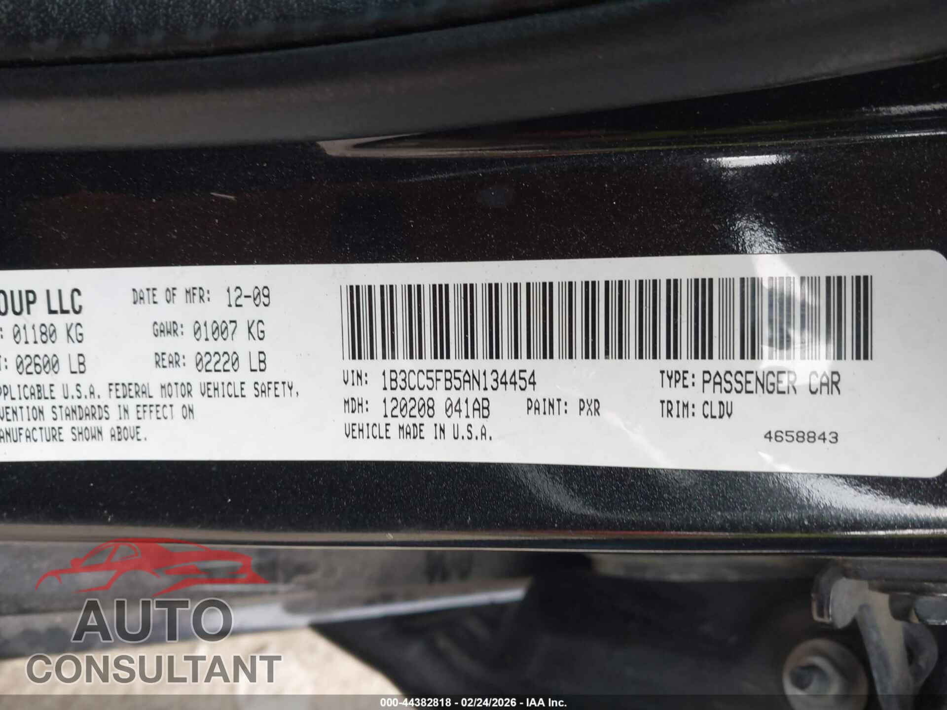 DODGE AVENGER 2010 - 1B3CC5FB5AN134454