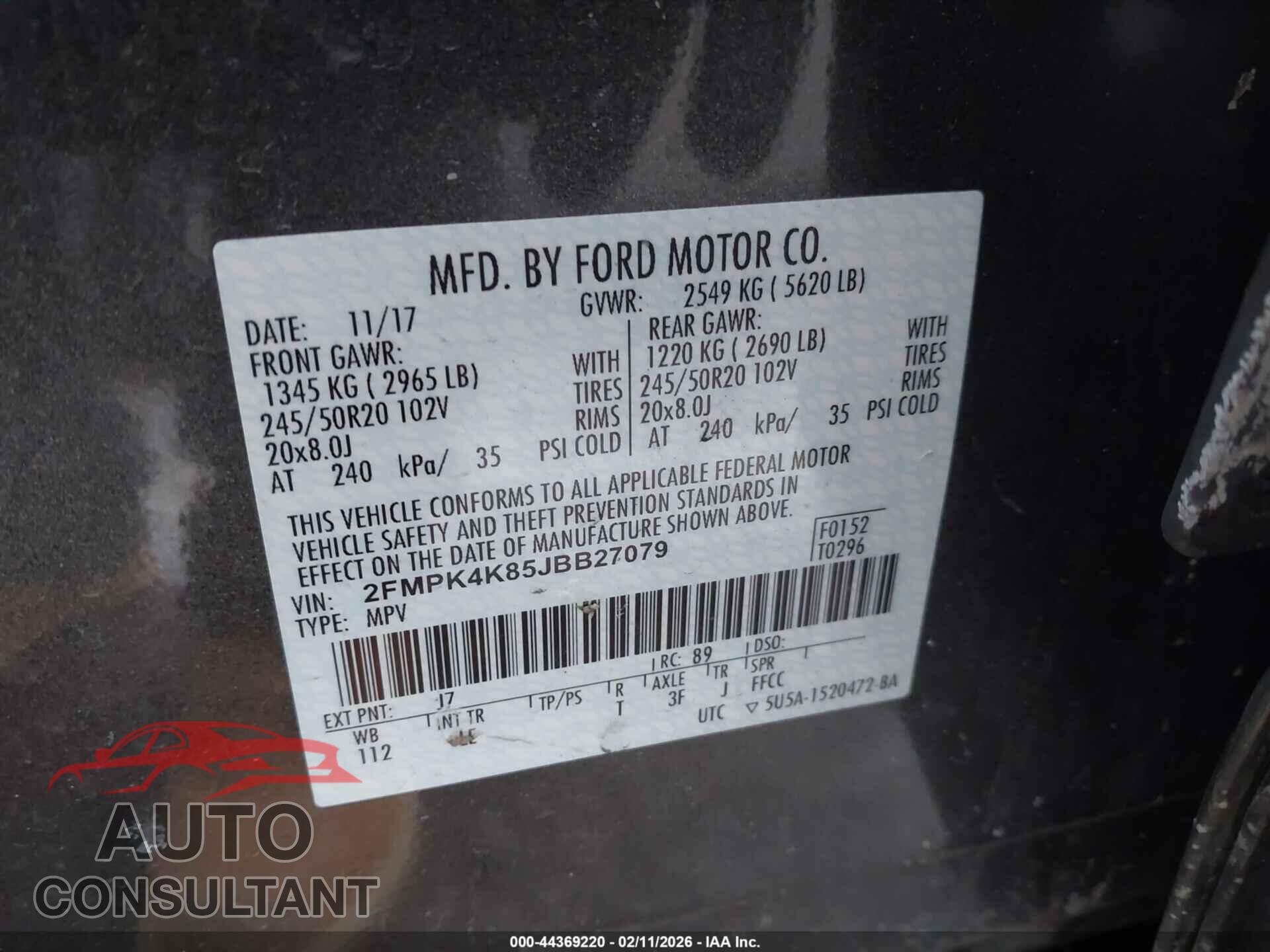 FORD EDGE 2018 - 2FMPK4K85JBB27079