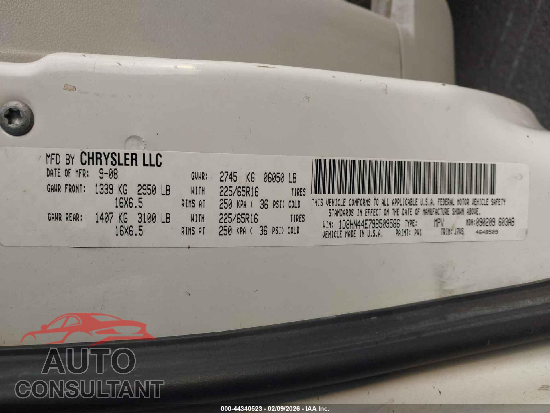 DODGE GRAND CARAVAN 2009 - 1D8HN44E79B509586