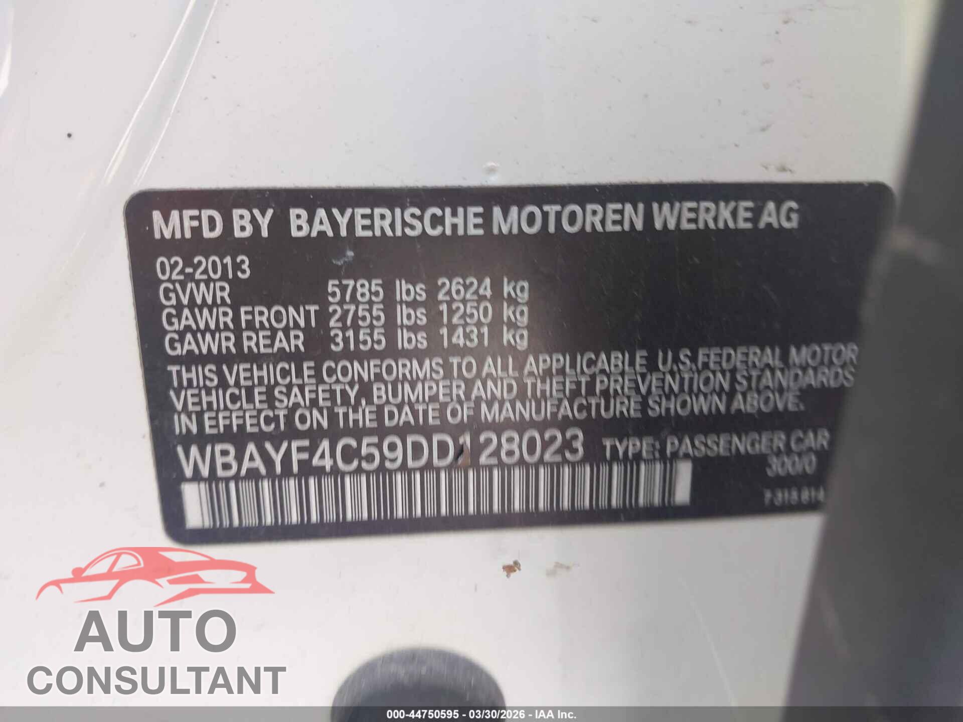 BMW 740LI 2013 - WBAYF4C59DD128023