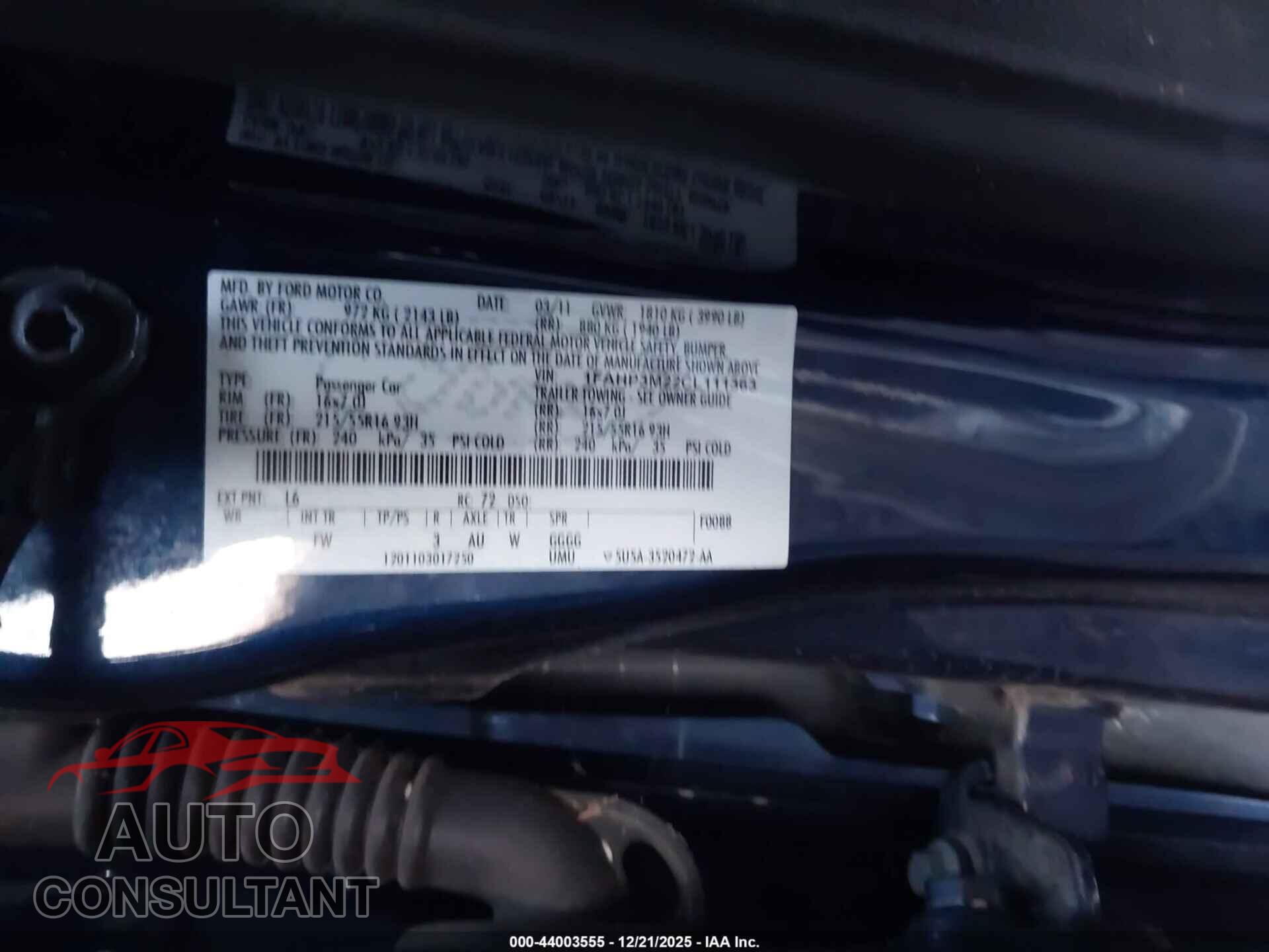 FORD FOCUS 2012 - 1FAHP3M22CL111363