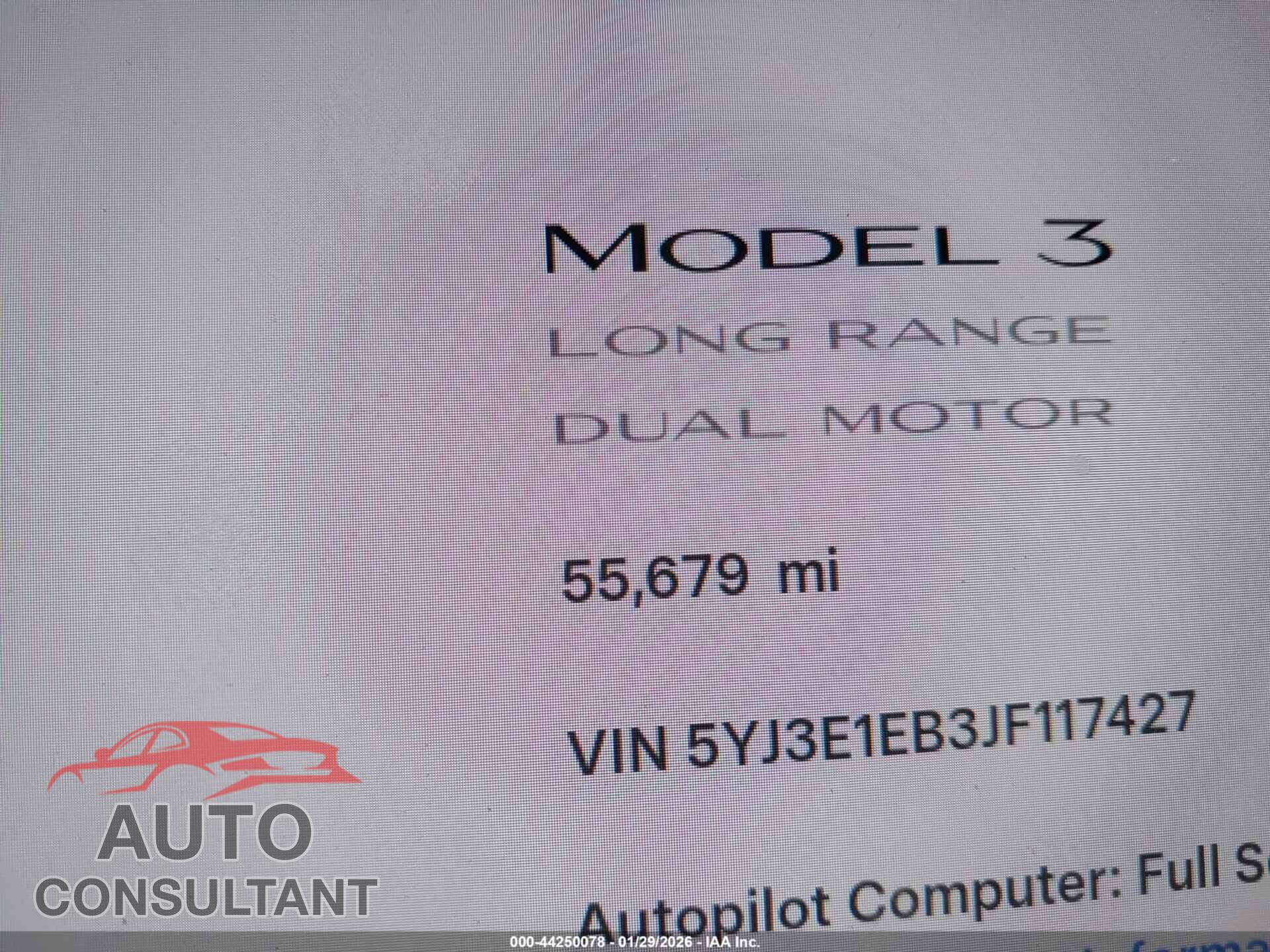 TESLA MODEL 3 2018 - 5YJ3E1EB3JF117427