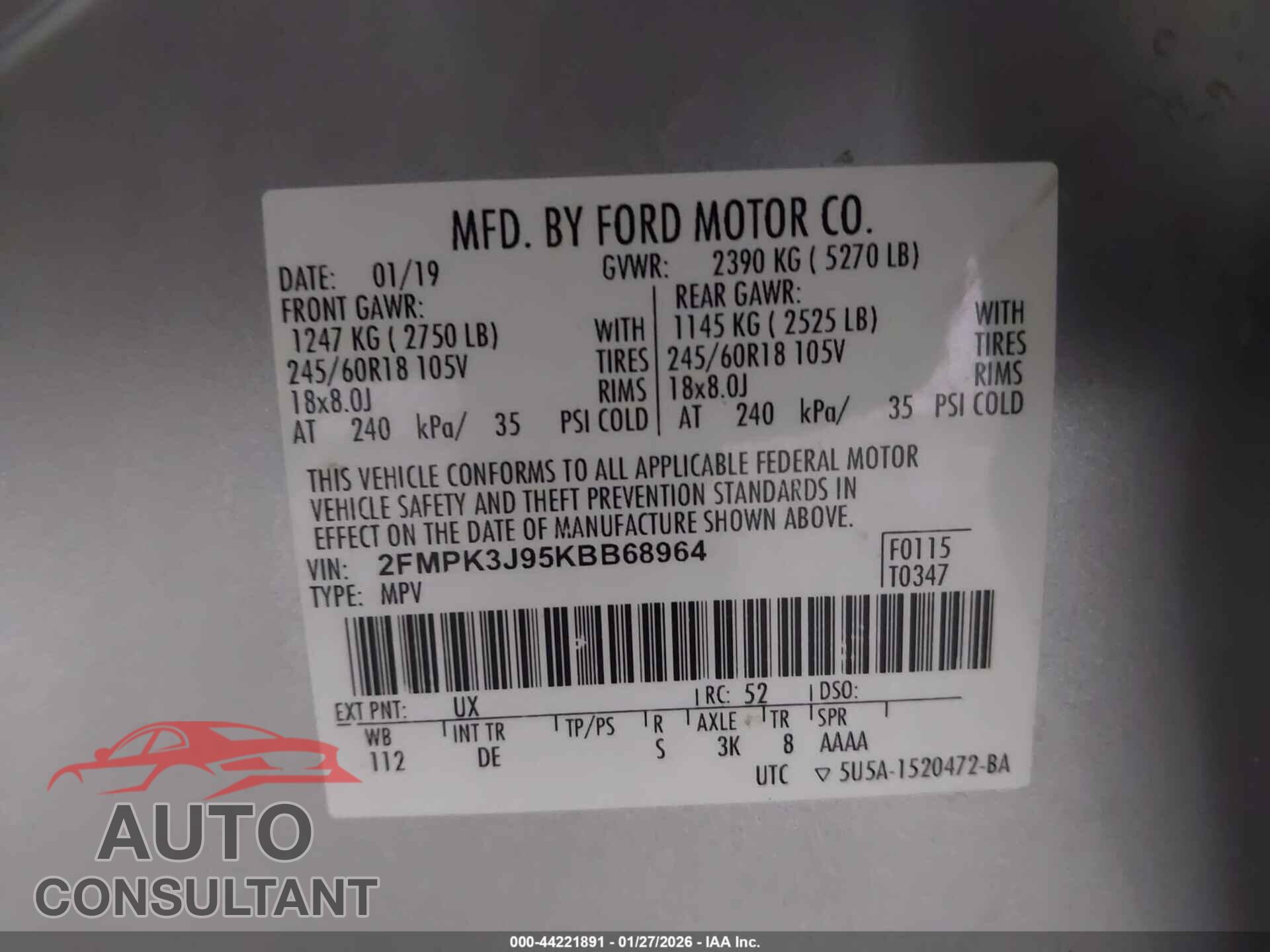 FORD EDGE 2019 - 2FMPK3J95KBB68964
