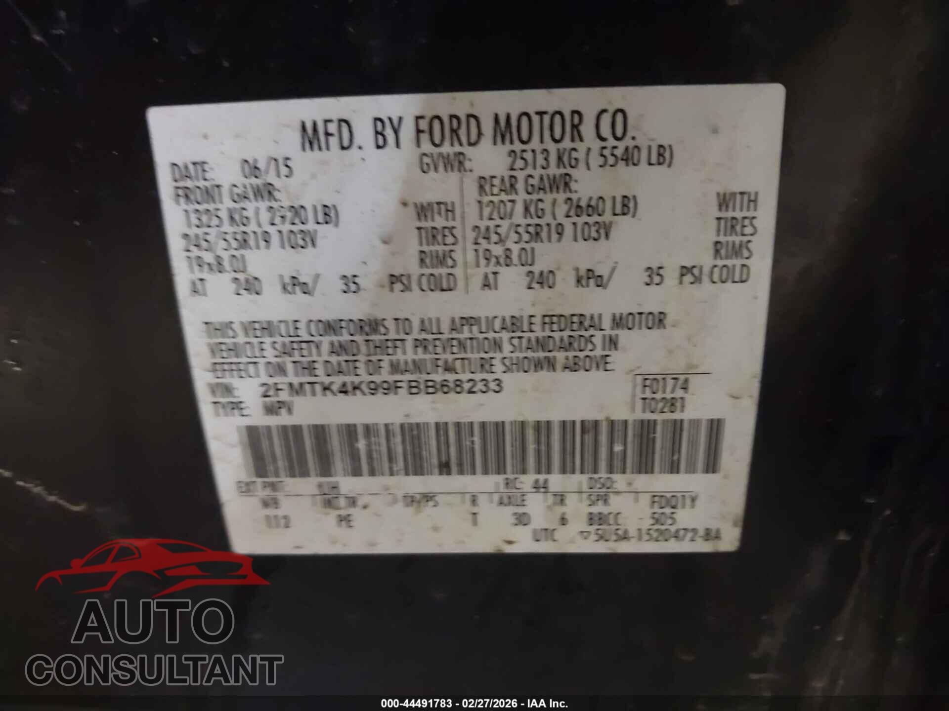 FORD EDGE 2015 - 2FMTK4K99FBB68233