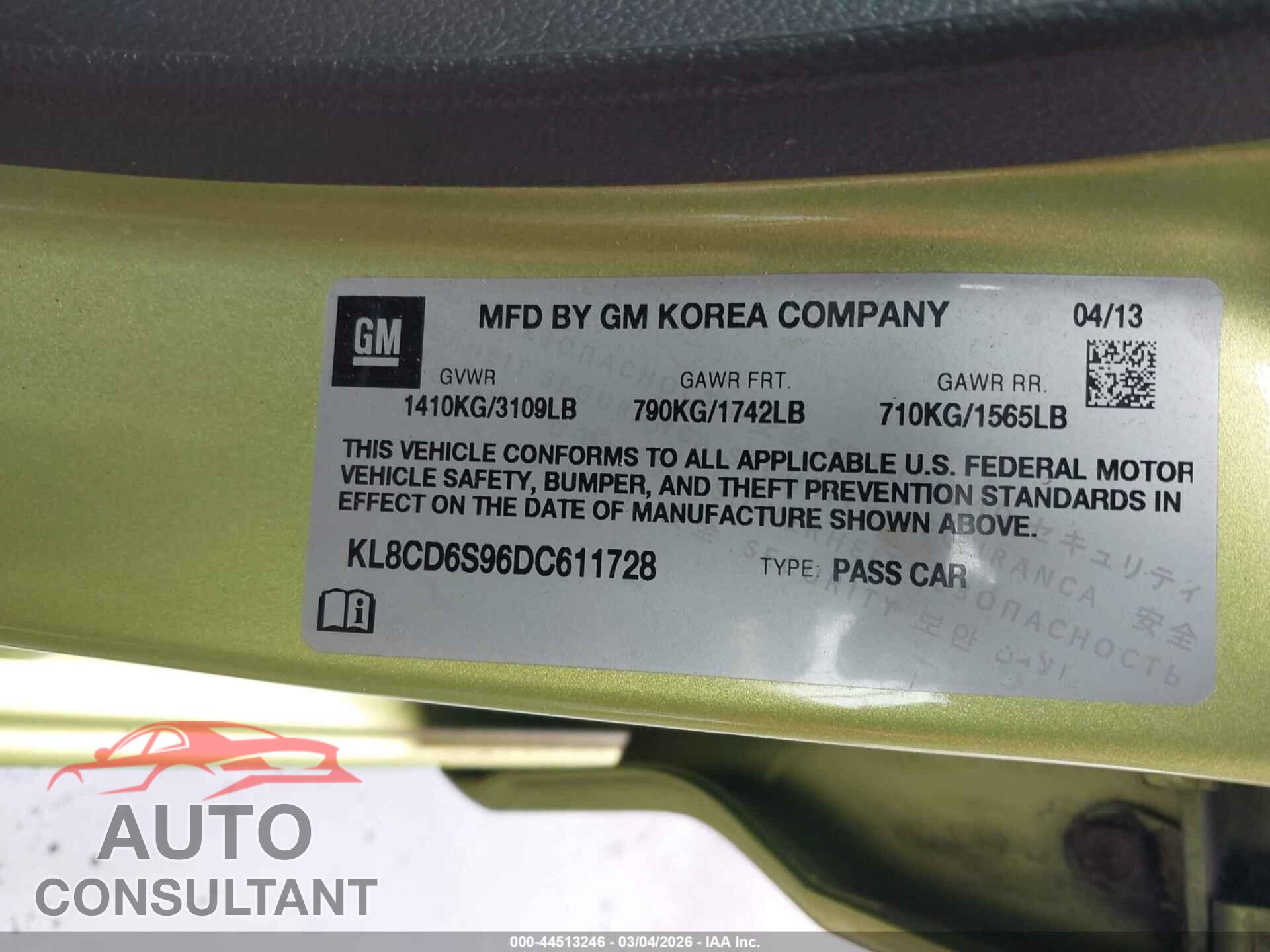CHEVROLET SPARK 2013 - KL8CD6S96DC611728