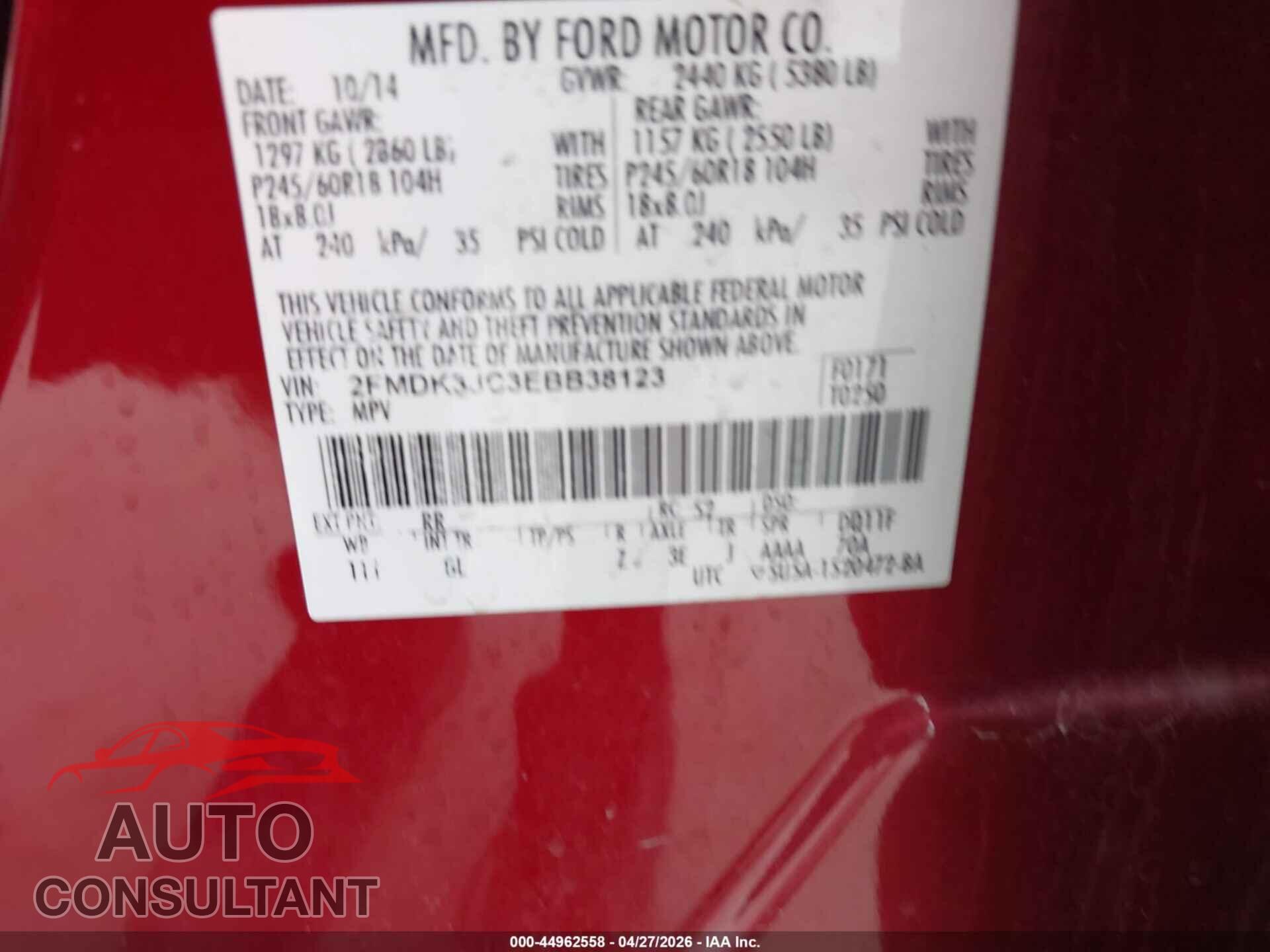 FORD EDGE 2014 - 2FMDK3JC3EBB38123