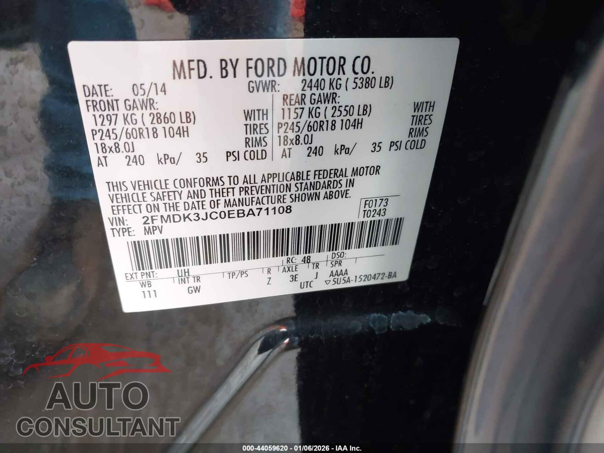 FORD EDGE 2014 - 2FMDK3JC0EBA71108