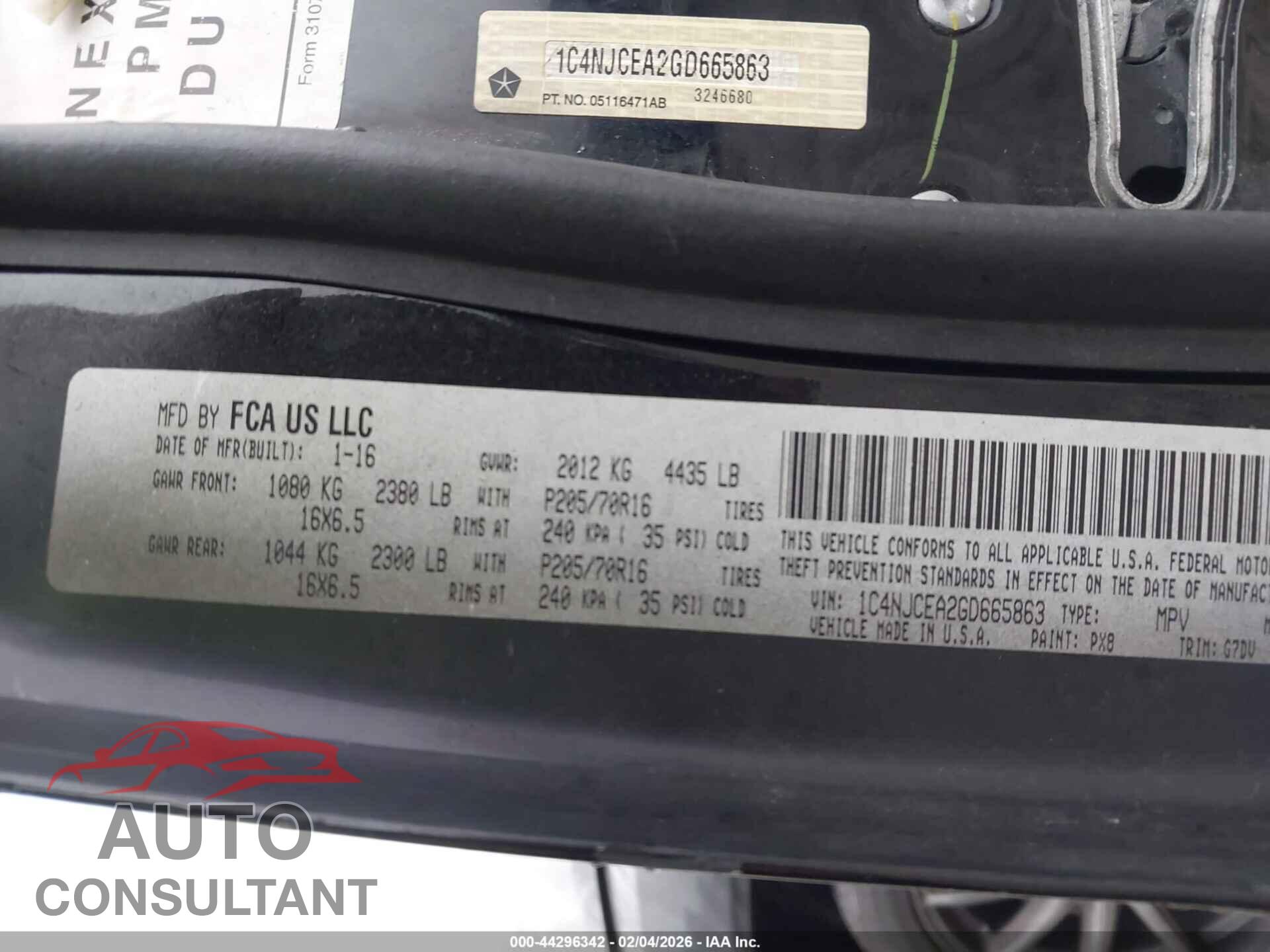 JEEP COMPASS 2016 - 1C4NJCEA2GD665863