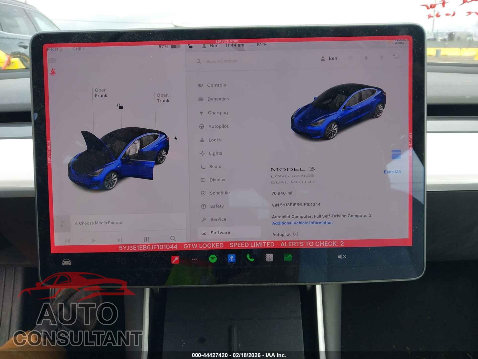 TESLA MODEL 3 2018 - 5YJ3E1EB6JF101044