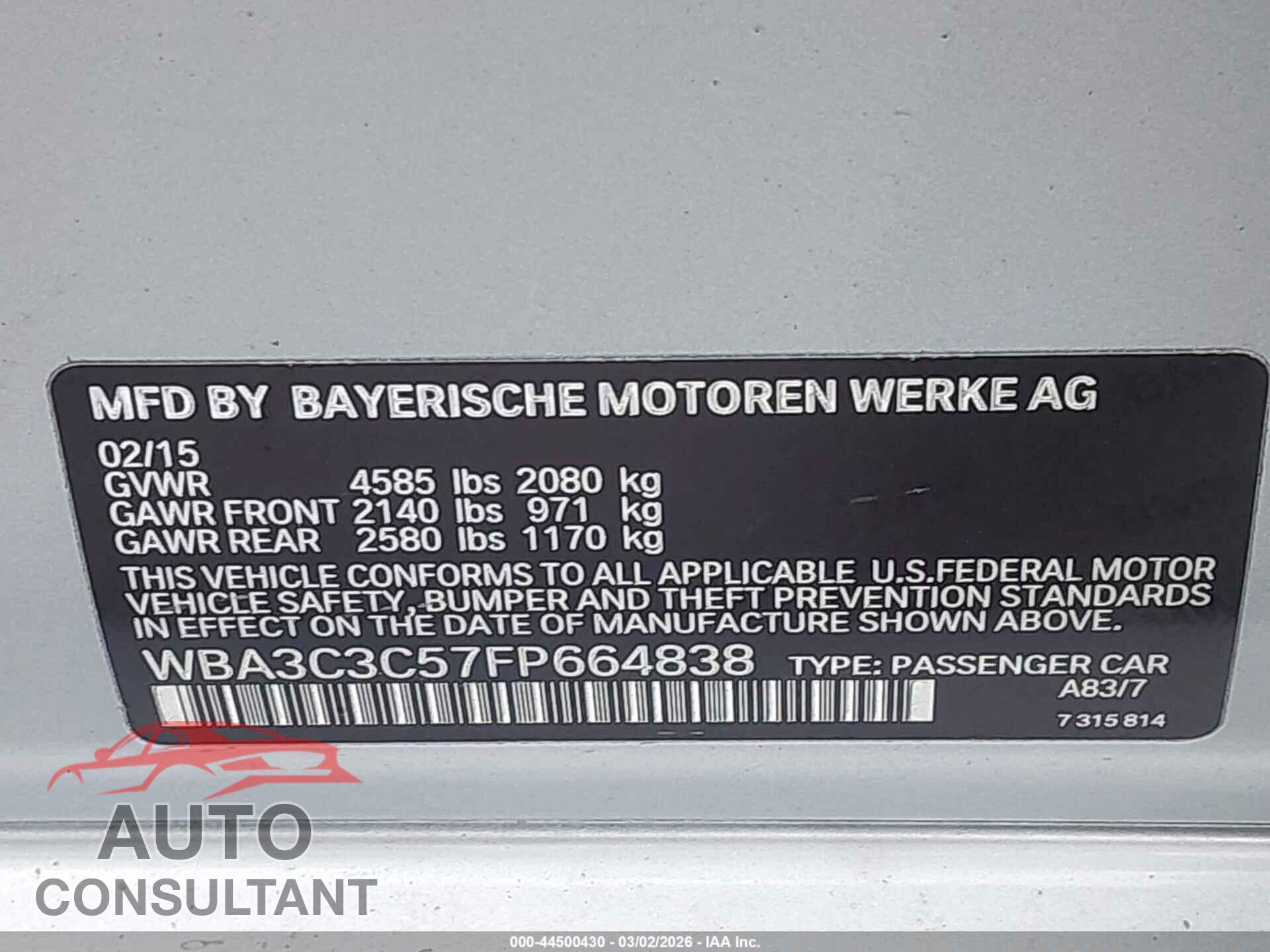 BMW 320I 2015 - WBA3C3C57FP664838