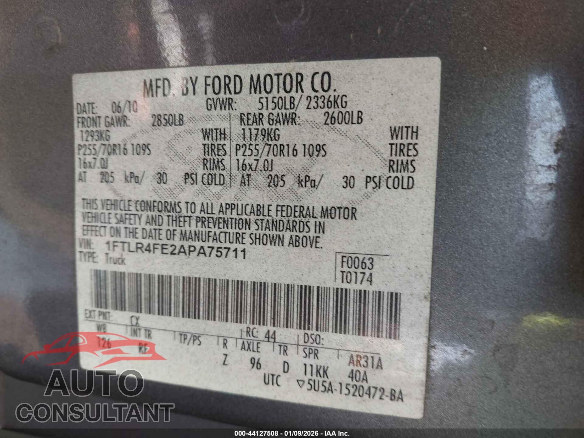 FORD RANGER 2010 - 1FTLR4FE2APA75711