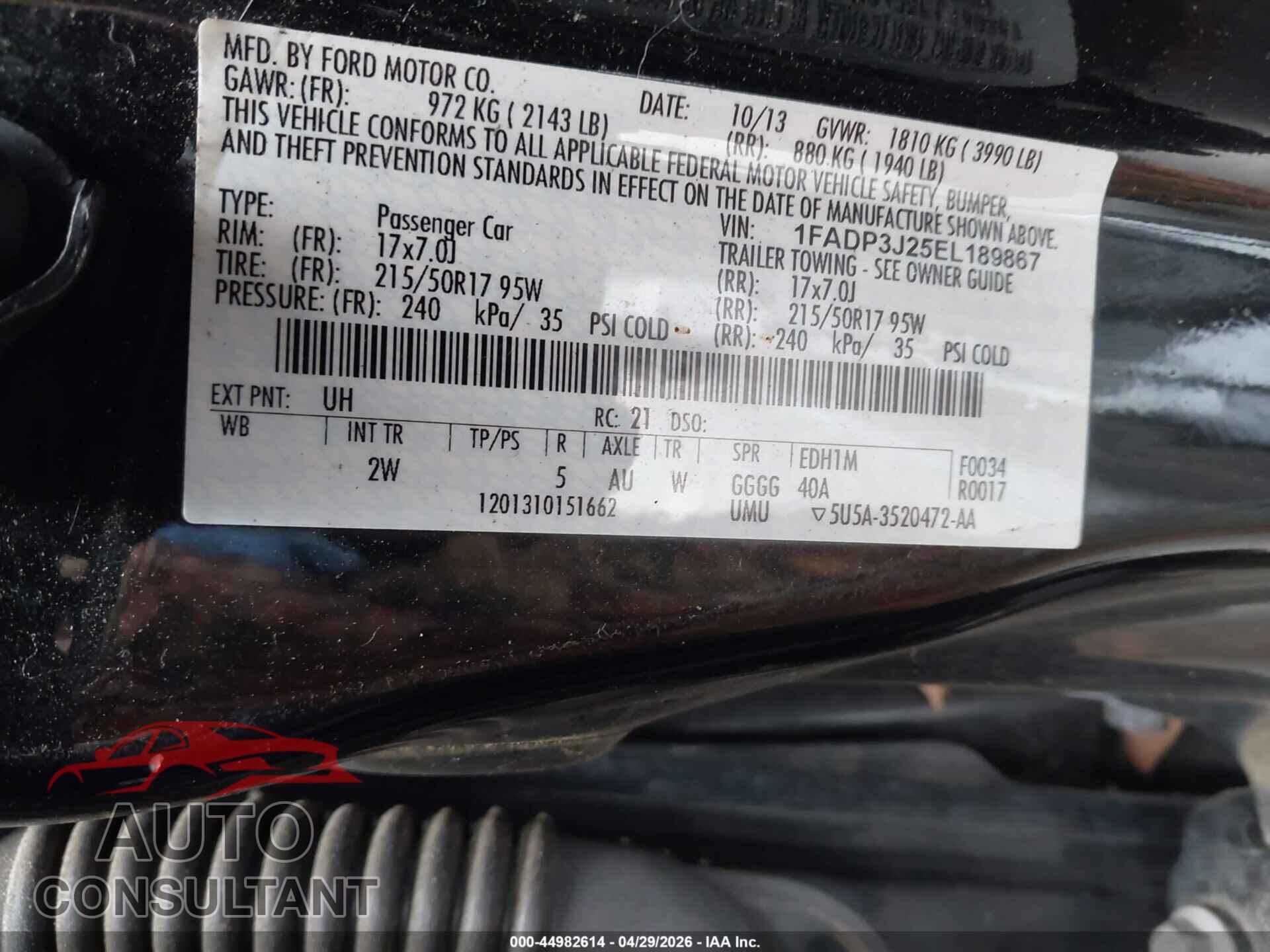 FORD FOCUS 2014 - 1FADP3J25EL189867