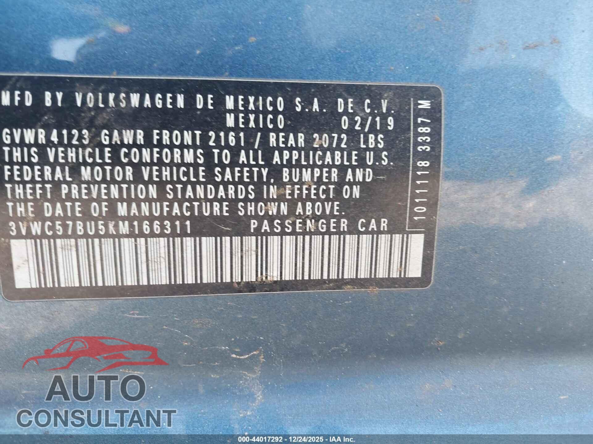VOLKSWAGEN JETTA 2019 - 3VWC57BU5KM166311