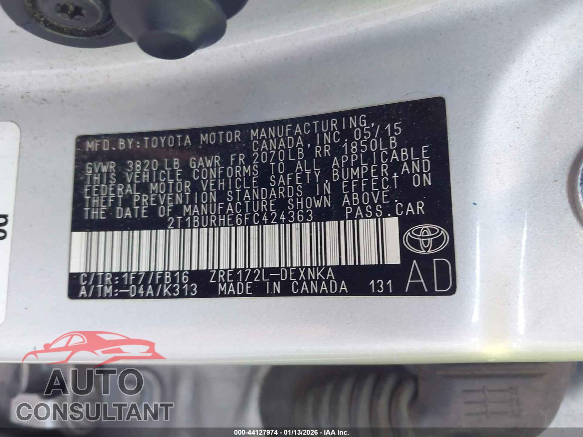 TOYOTA COROLLA 2015 - 2T1BURHE6FC424363