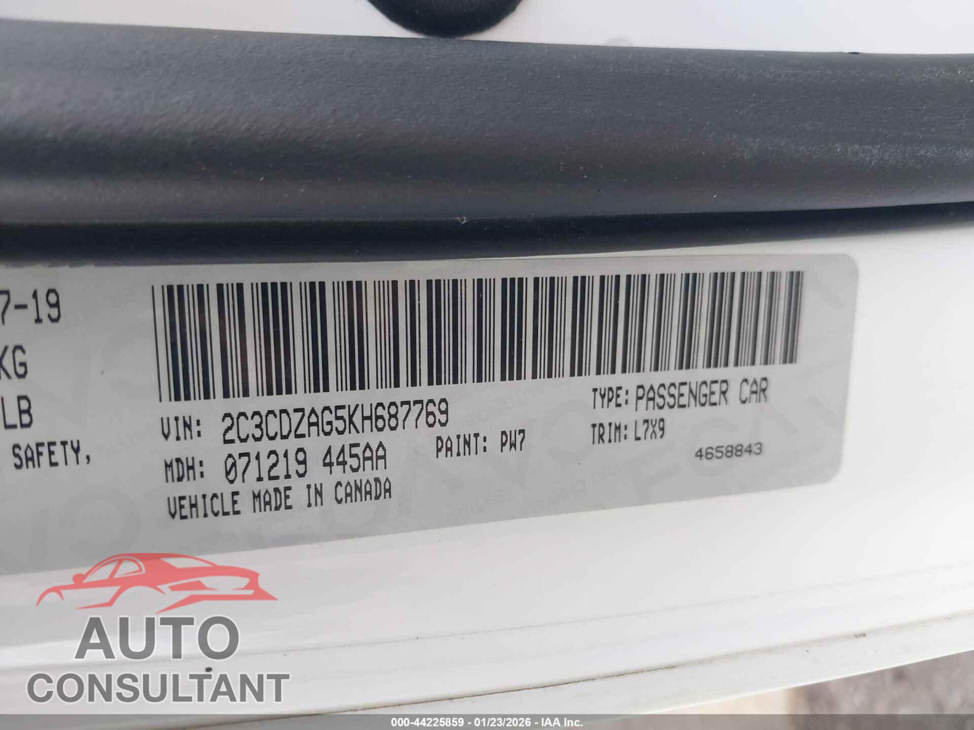 DODGE CHALLENGER 2019 - 2C3CDZAG5KH687769