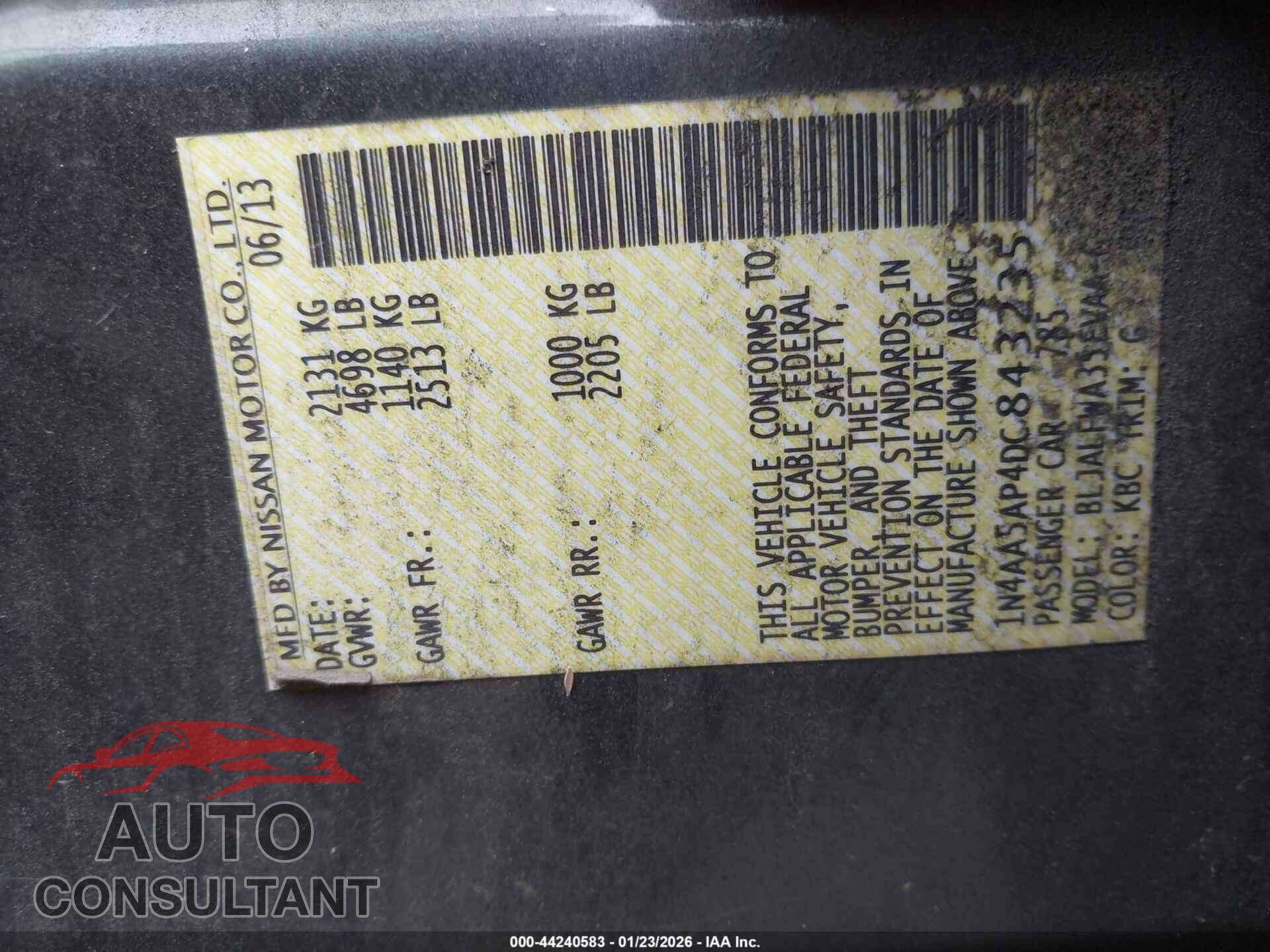 NISSAN MAXIMA 2013 - 1N4AA5AP4DC843235