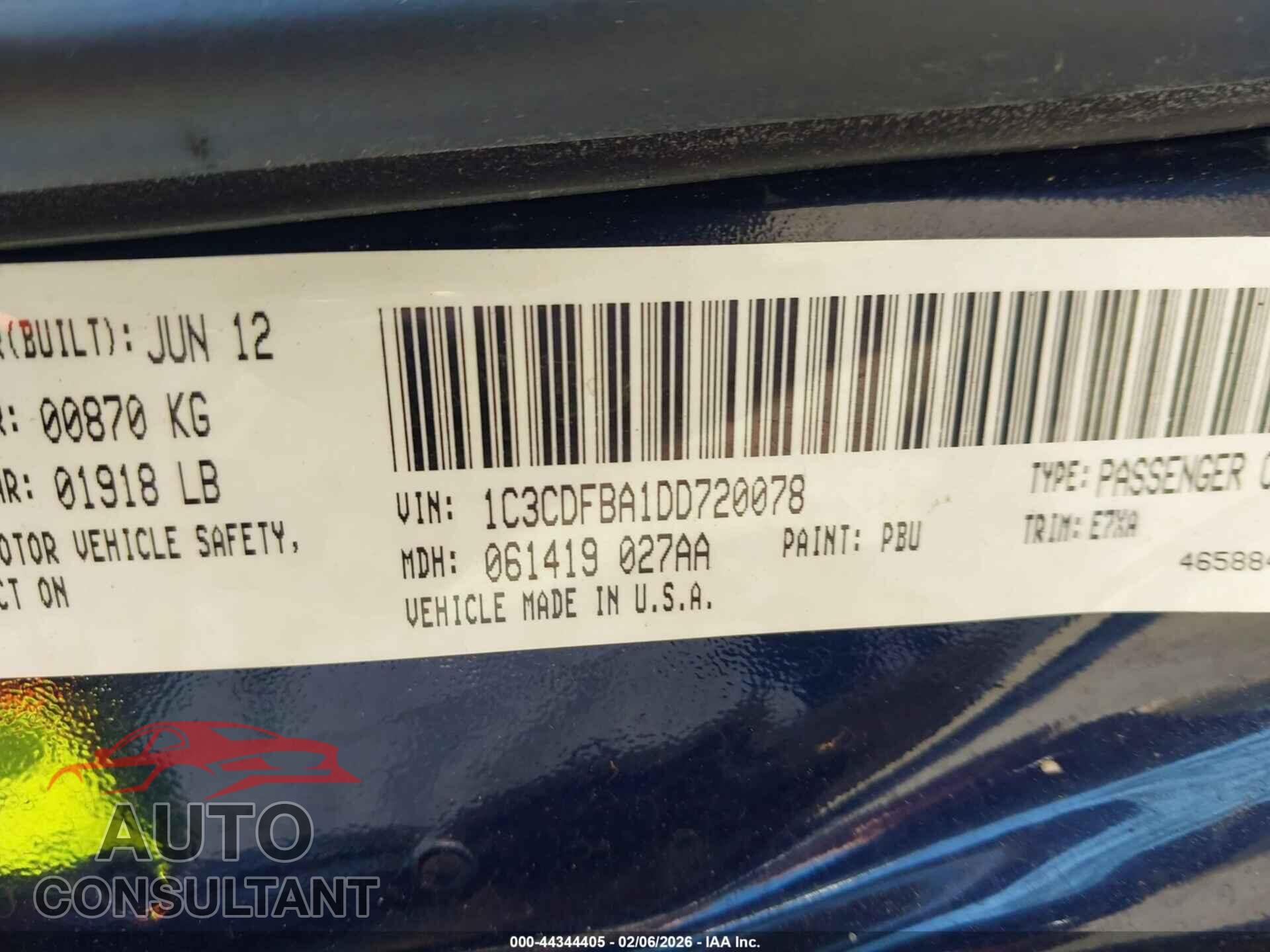 DODGE DART 2013 - 1C3CDFBA1DD720078