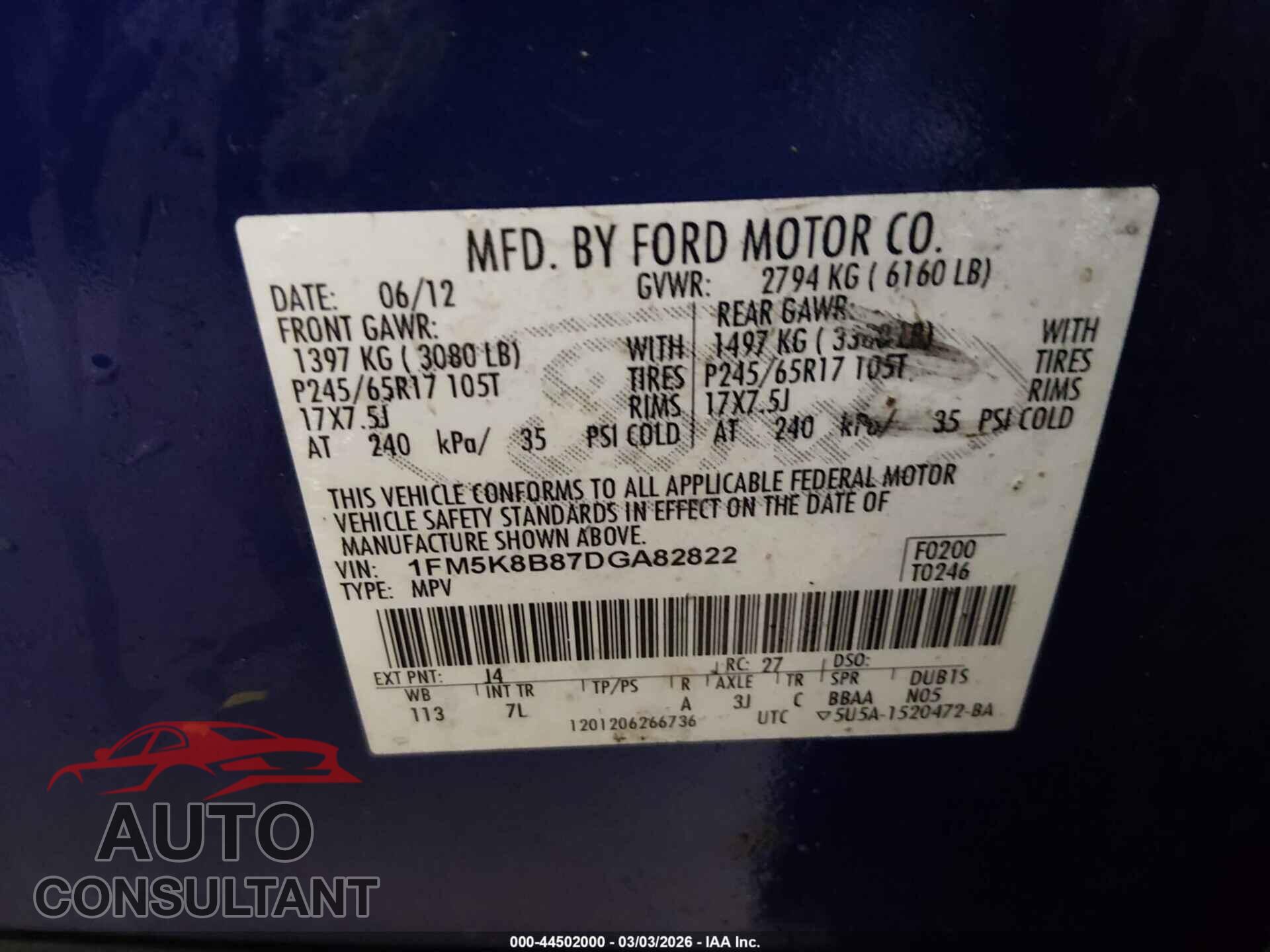 FORD EXPLORER 2013 - 1FM5K8B87DGA82822
