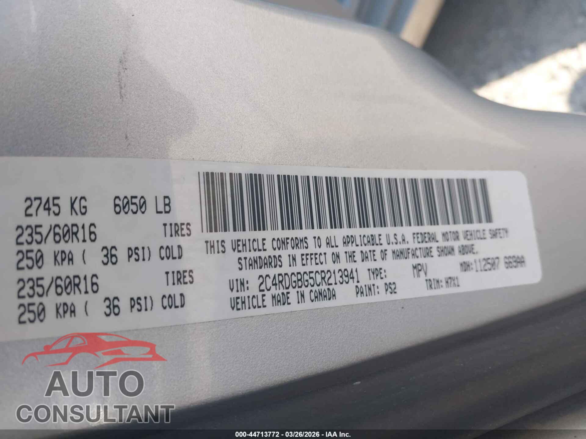 DODGE GRAND CARAVAN 2012 - 2C4RDGBG5CR213941