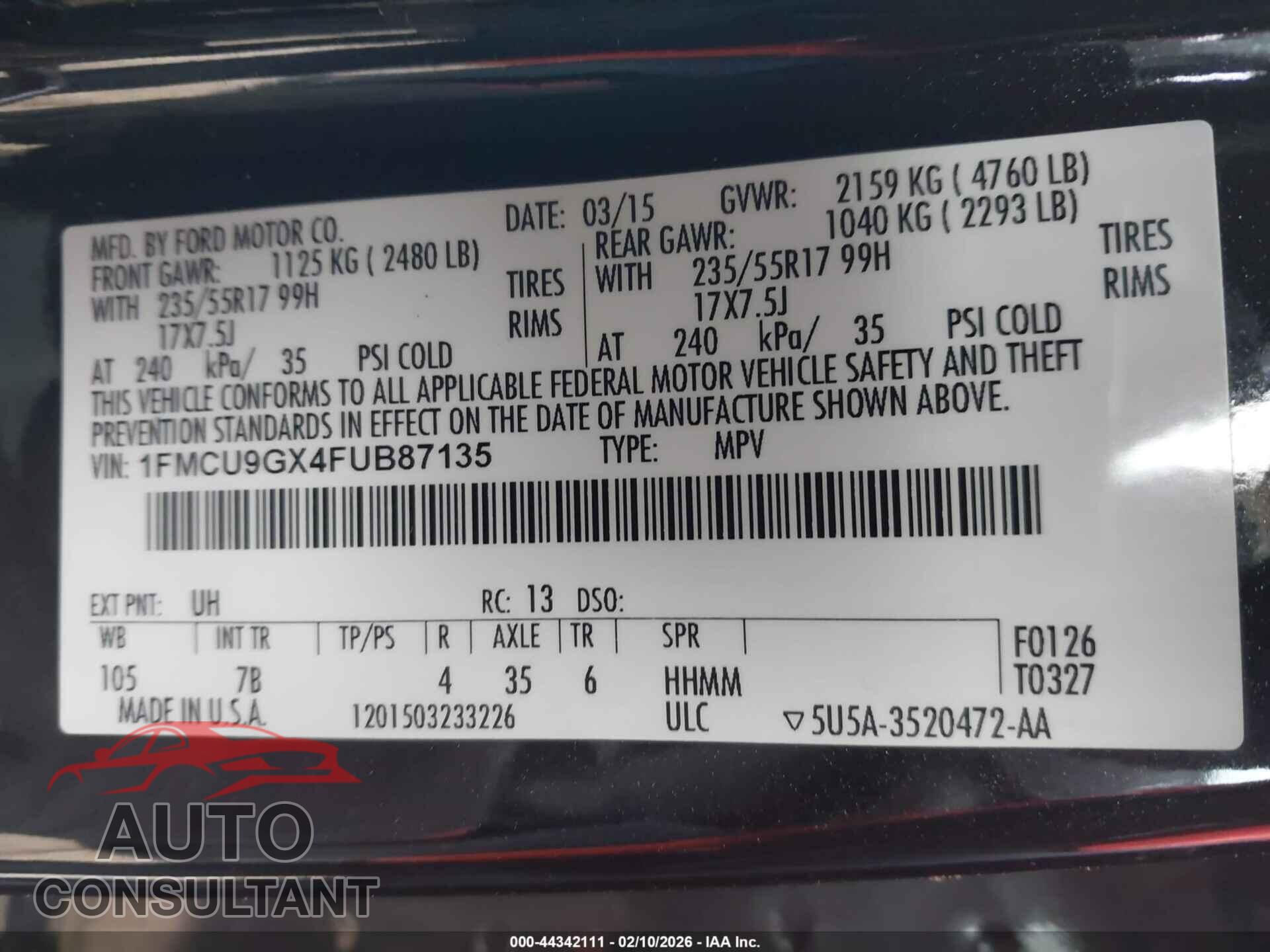 FORD ESCAPE 2015 - 1FMCU9GX4FUB87135