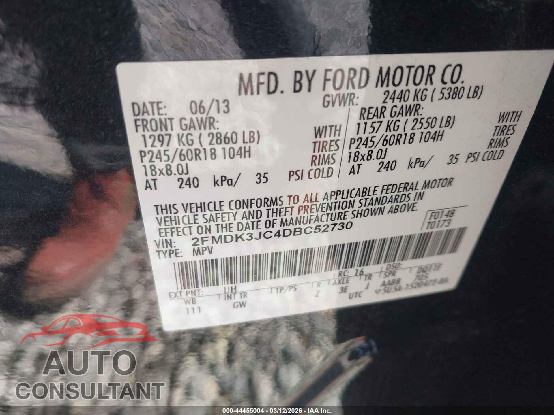FORD EDGE 2013 - 2FMDK3JC4DBC52730