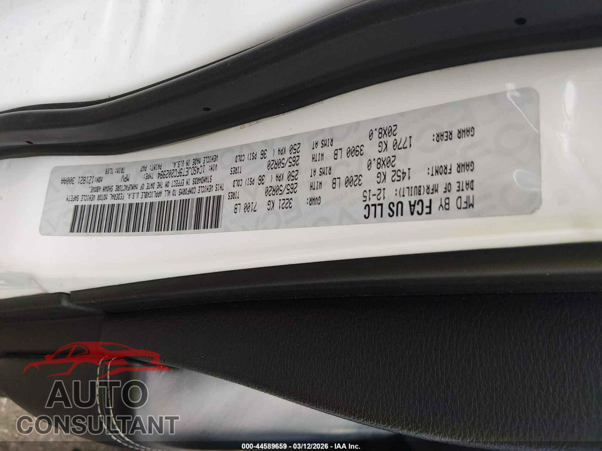 DODGE DURANGO 2015 - 1C4SDJET9FC202994