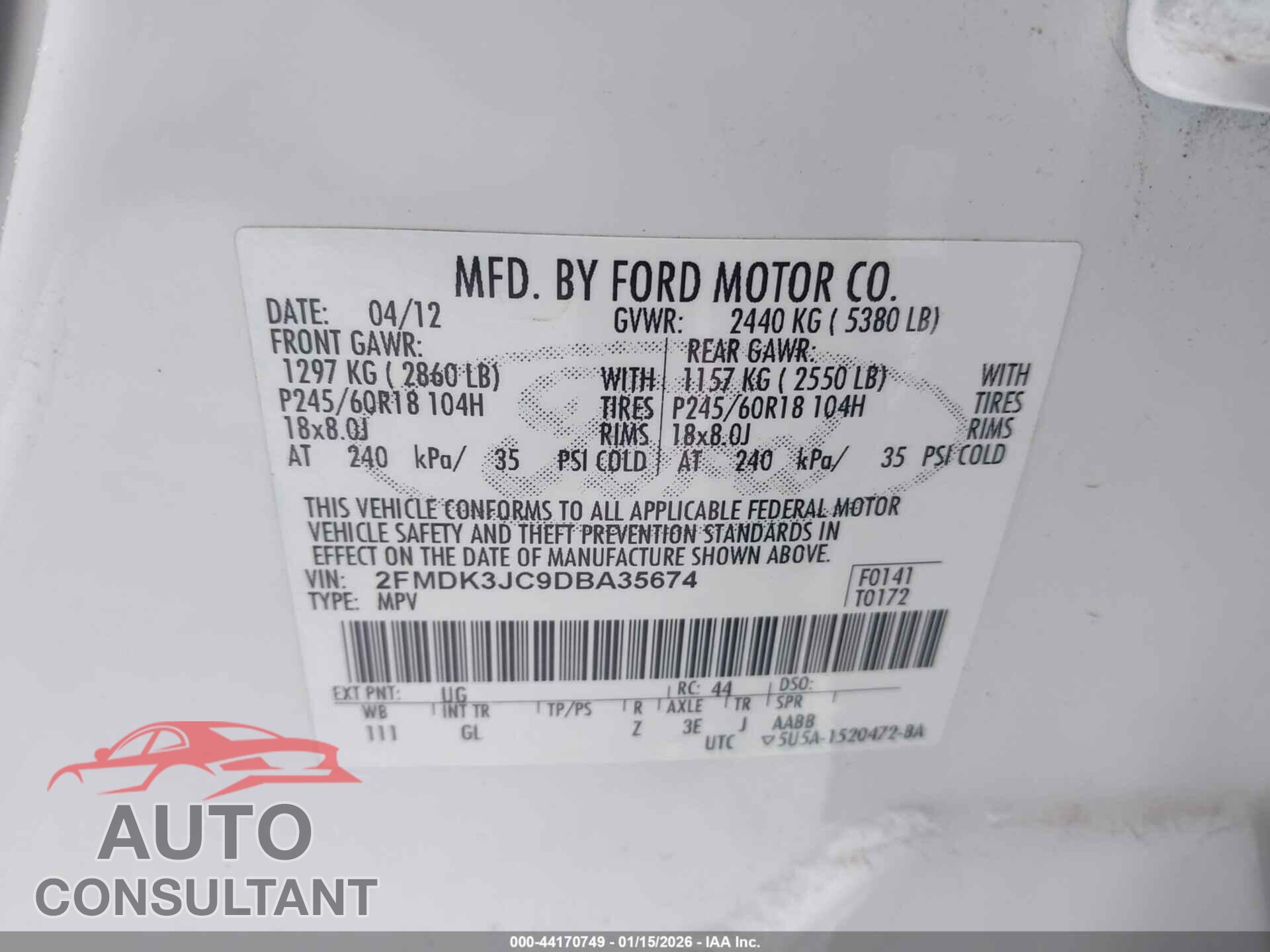 FORD EDGE 2013 - 2FMDK3JC9DBA35674