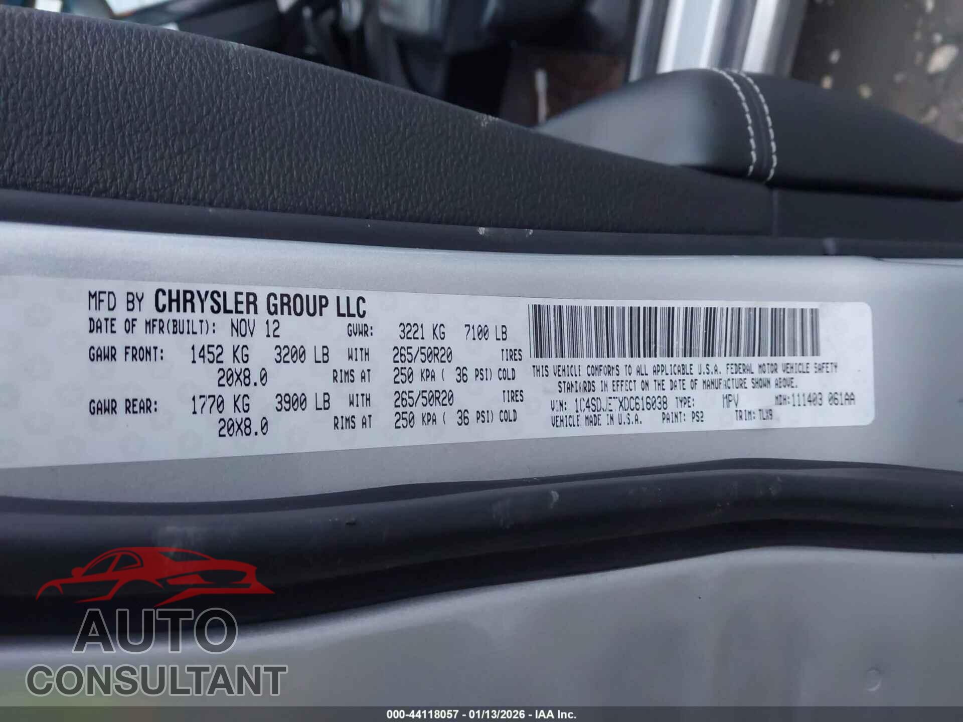 DODGE DURANGO 2013 - 1C4SDJETXDC616038