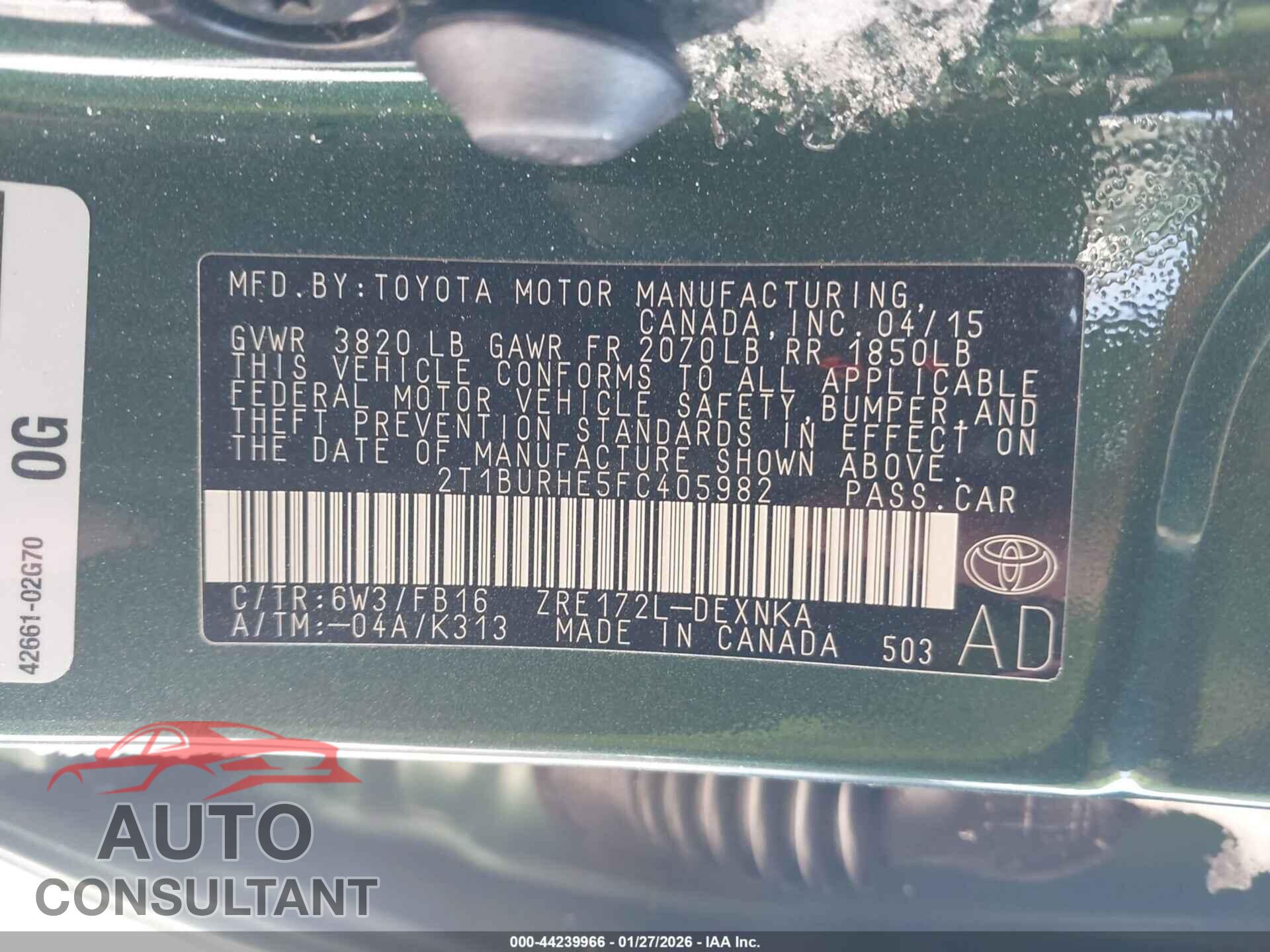 TOYOTA COROLLA 2015 - 2T1BURHE5FC405982