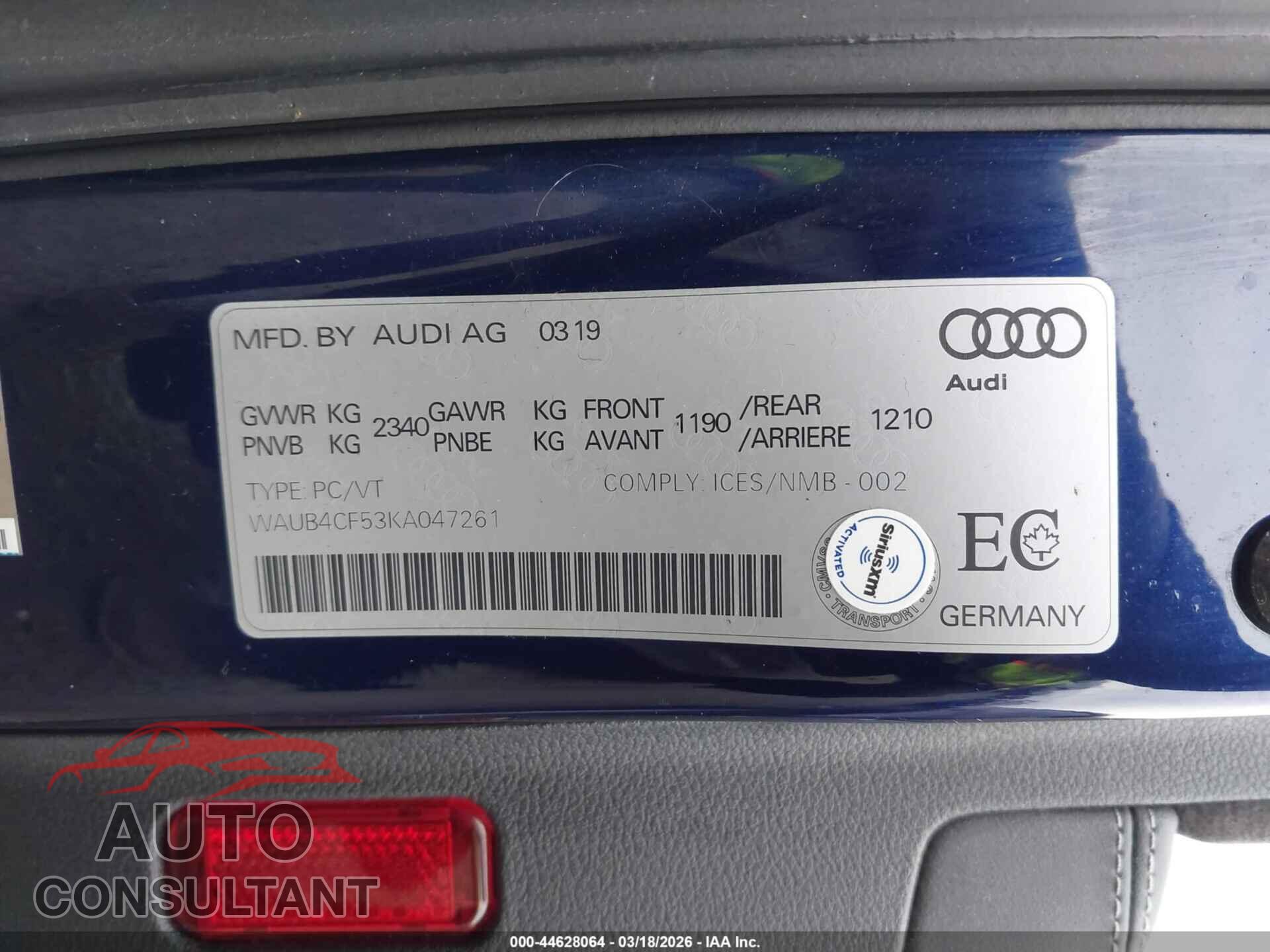 AUDI S5 2019 - WAUB4CF53KA047261