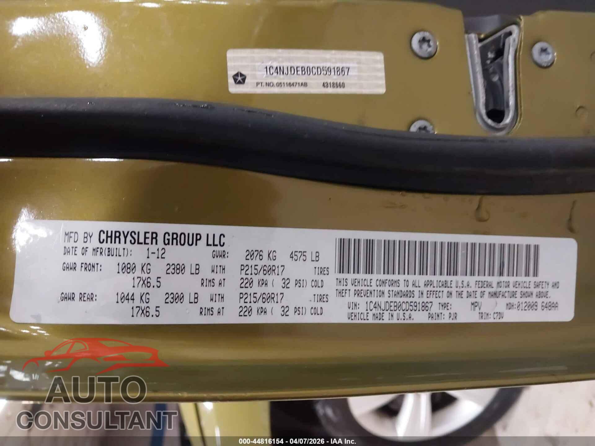 JEEP COMPASS 2012 - 1C4NJDEB0CD591867