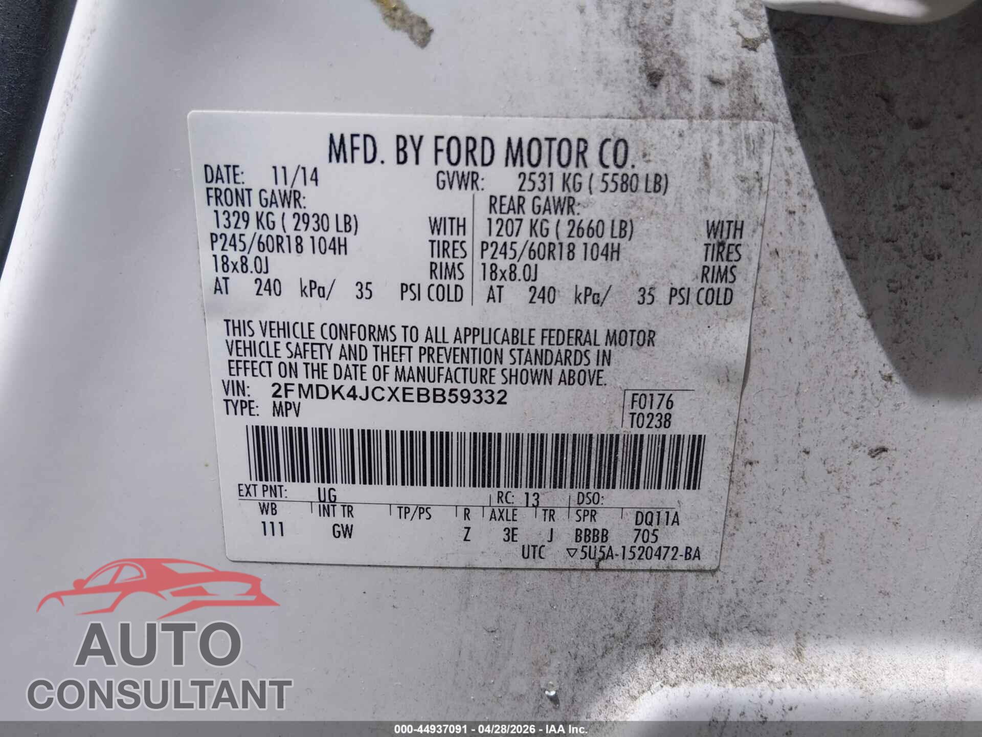FORD EDGE 2014 - 2FMDK4JCXEBB59332
