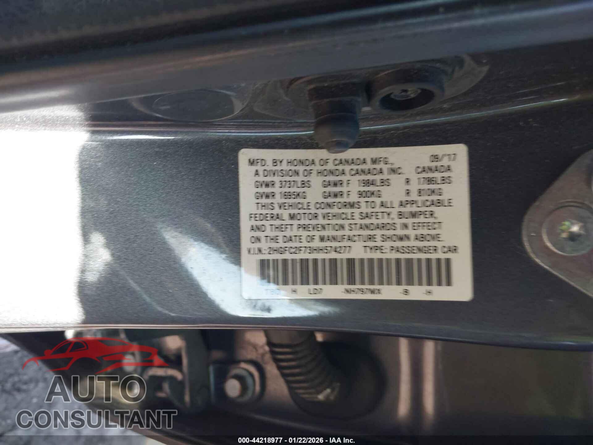 HONDA CIVIC 2017 - 2HGFC2F73HH574277