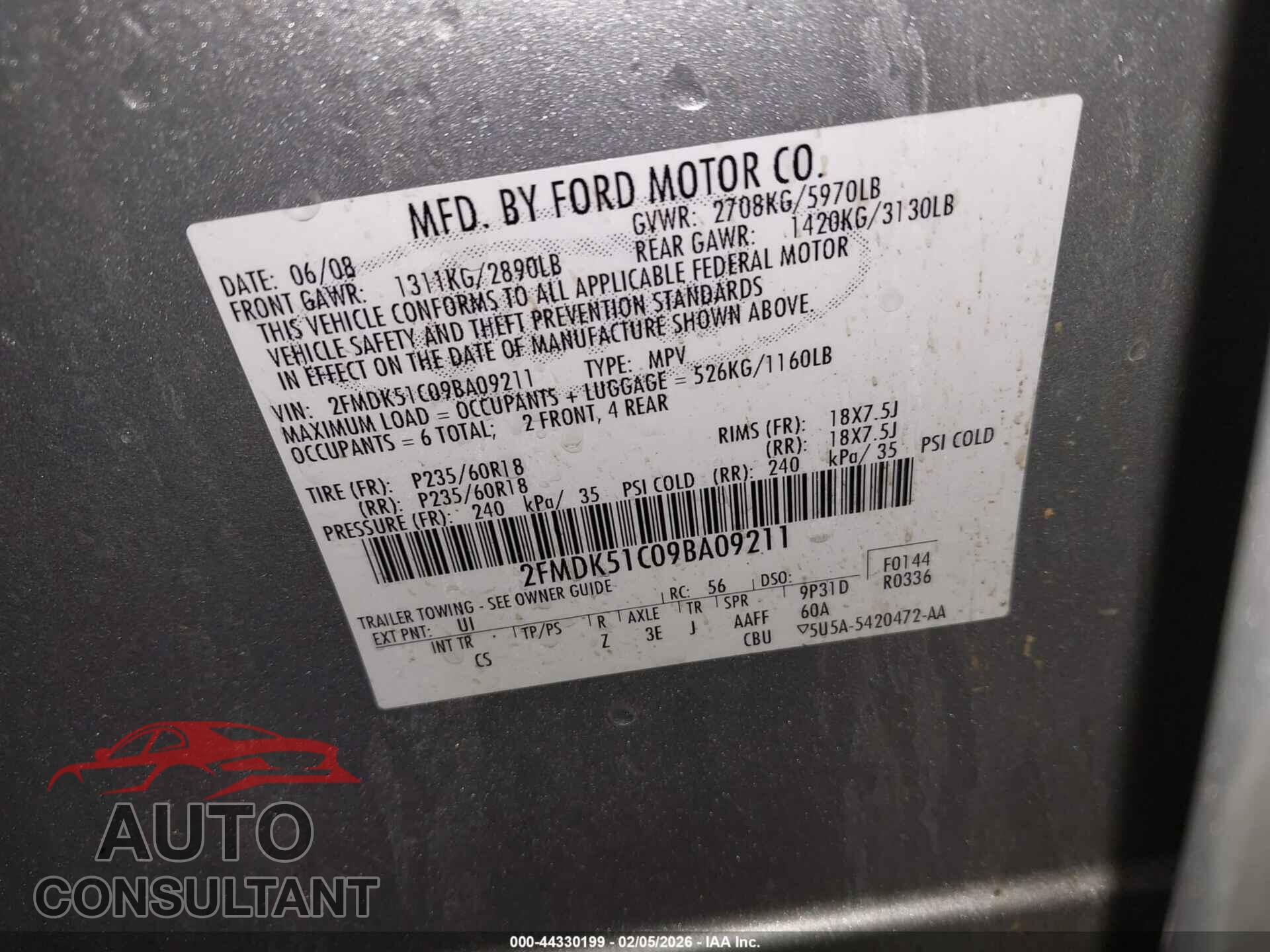FORD FLEX 2009 - 2FMDK51C09BA09211