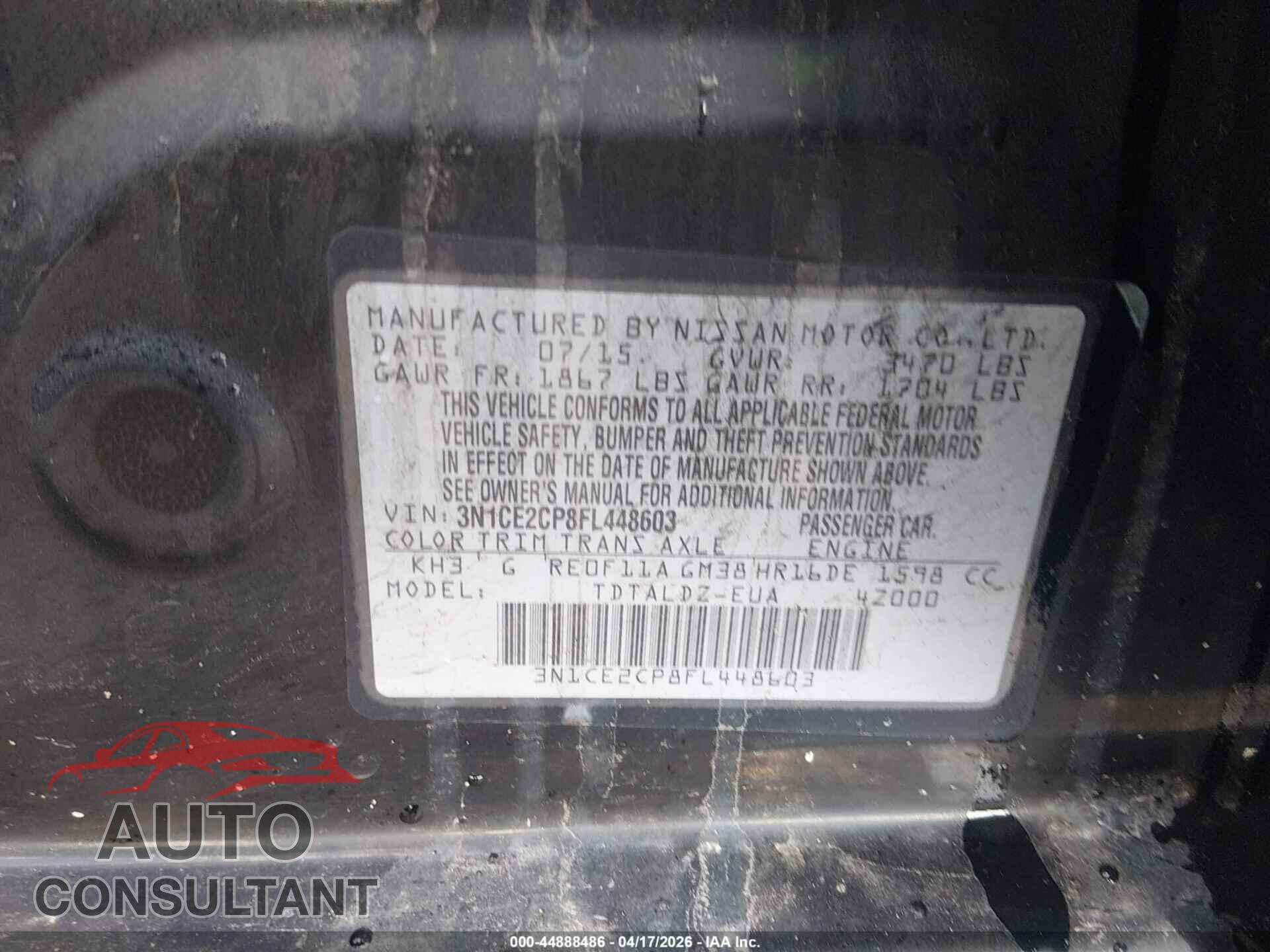 NISSAN VERSA NOTE 2015 - 3N1CE2CP8FL448603