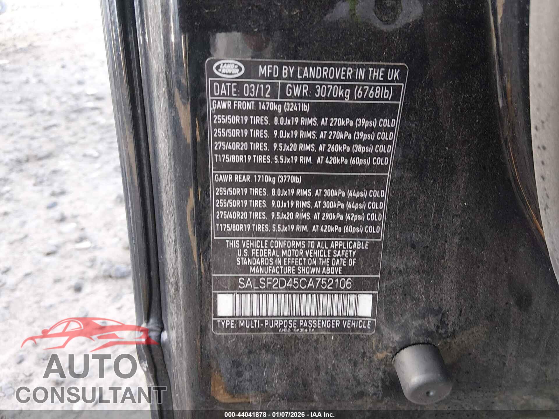 LAND ROVER RANGE ROVER SPORT 2012 - SALSF2D45CA752106