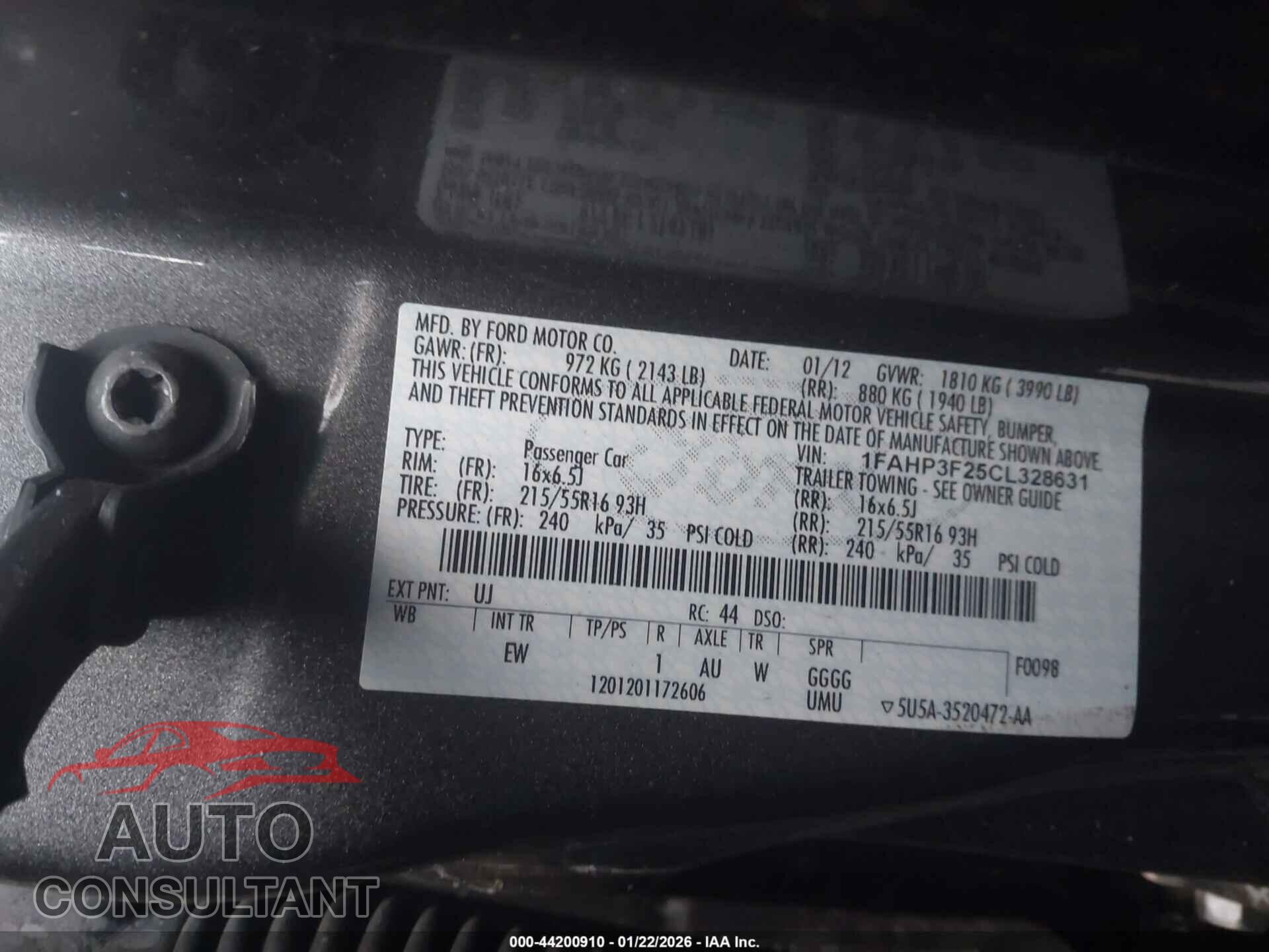 FORD FOCUS 2012 - 1FAHP3F25CL328631