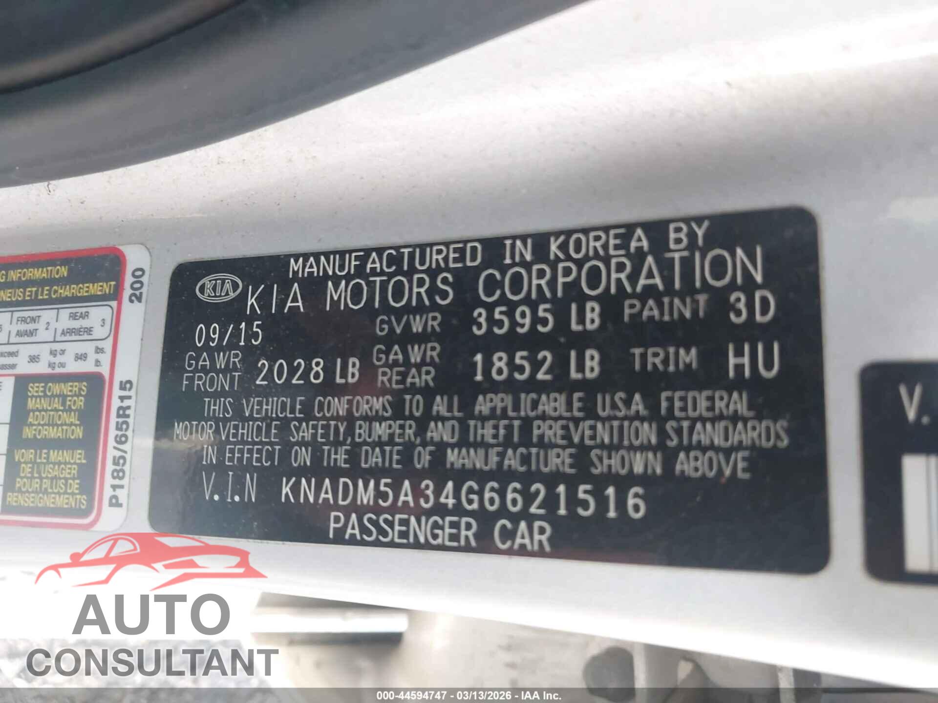 KIA RIO 2016 - KNADM5A34G6621516