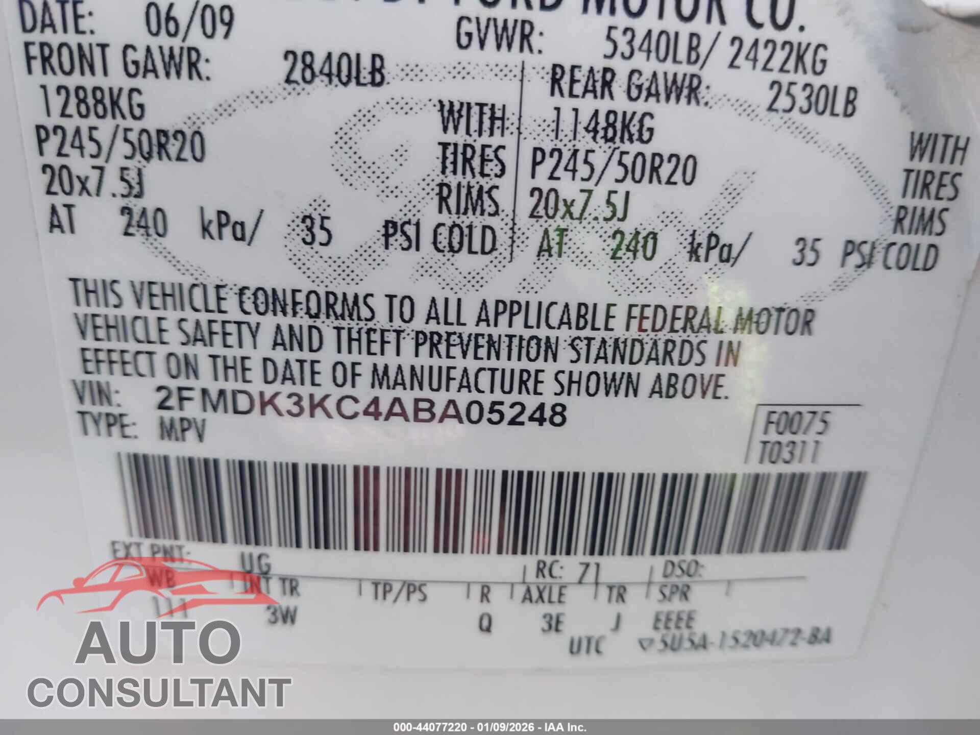 FORD EDGE 2010 - 2FMDK3KC4ABA05248