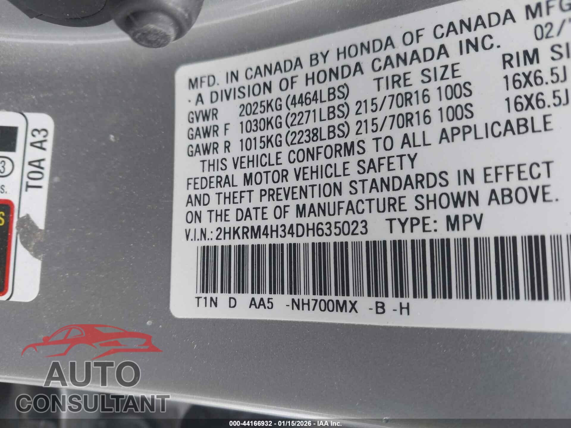 HONDA CR-V 2013 - 2HKRM4H34DH635023