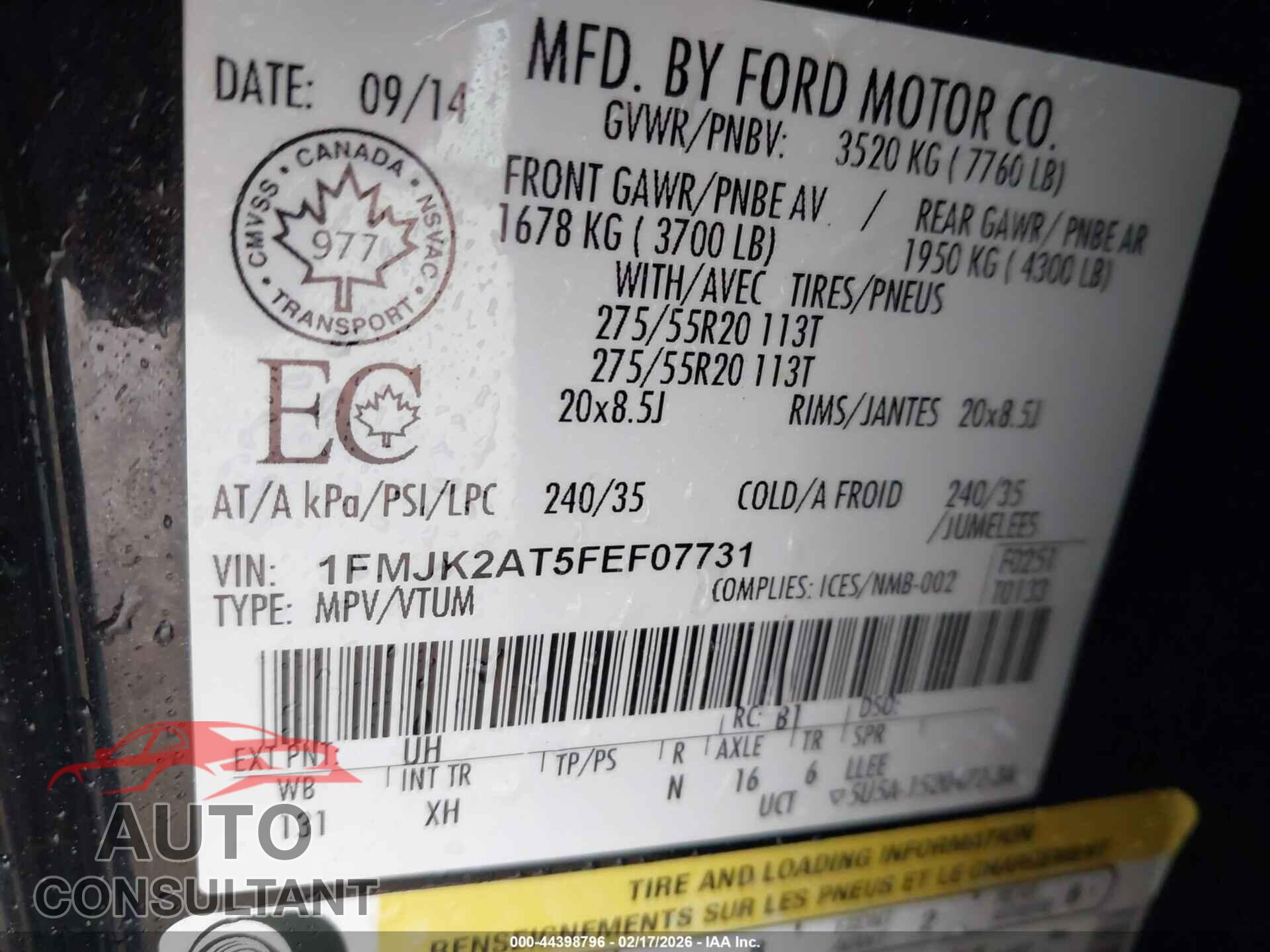 FORD EXPEDITION MAX 2015 - 1FMJK2AT5FEF07731