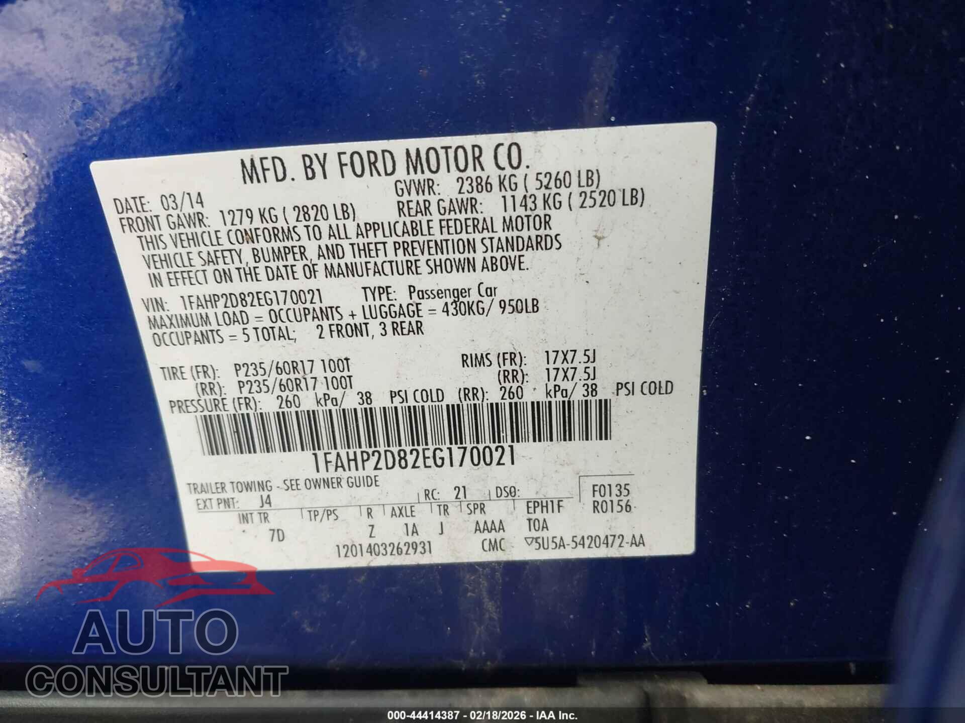FORD TAURUS 2014 - 1FAHP2D82EG170021